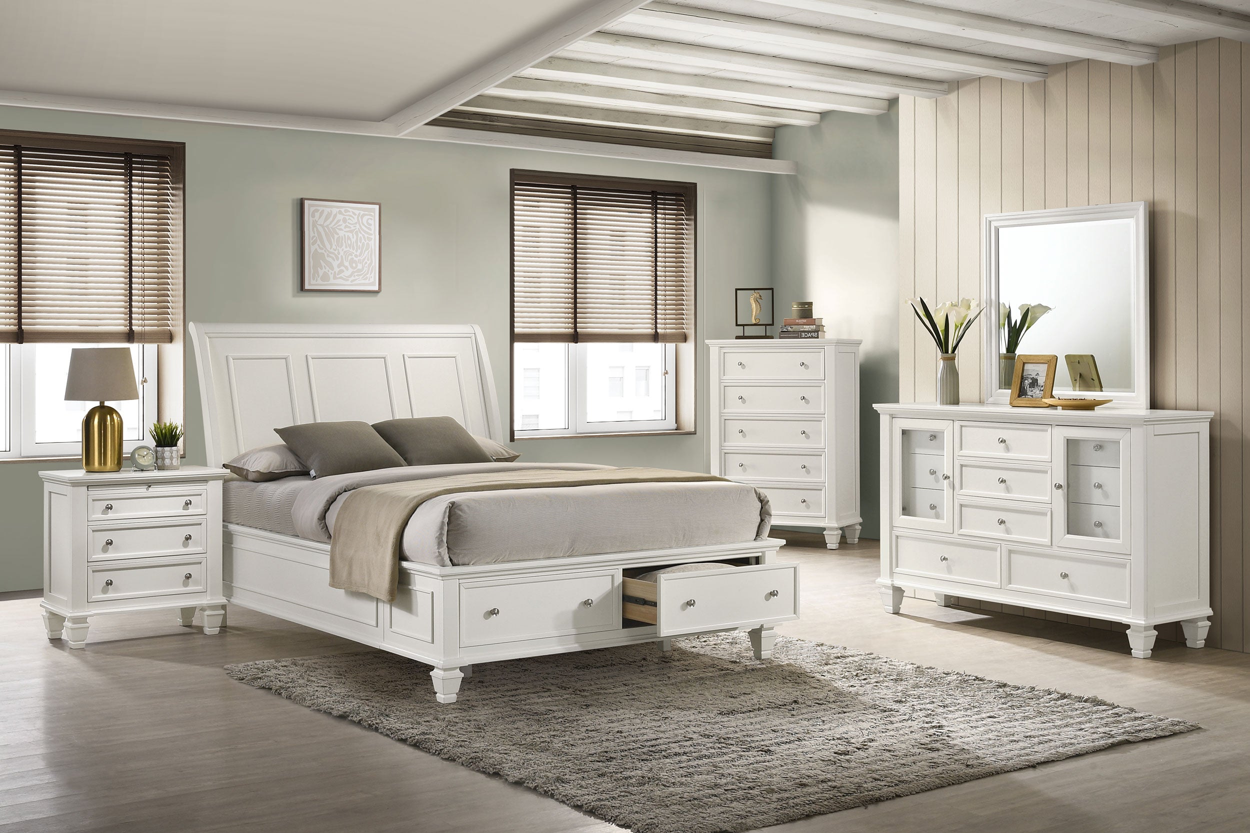 Dar Furniture - Coaster - Sandy Beach 5-piece Eastern King Bedroom Set Cream White - 201309KE-S5