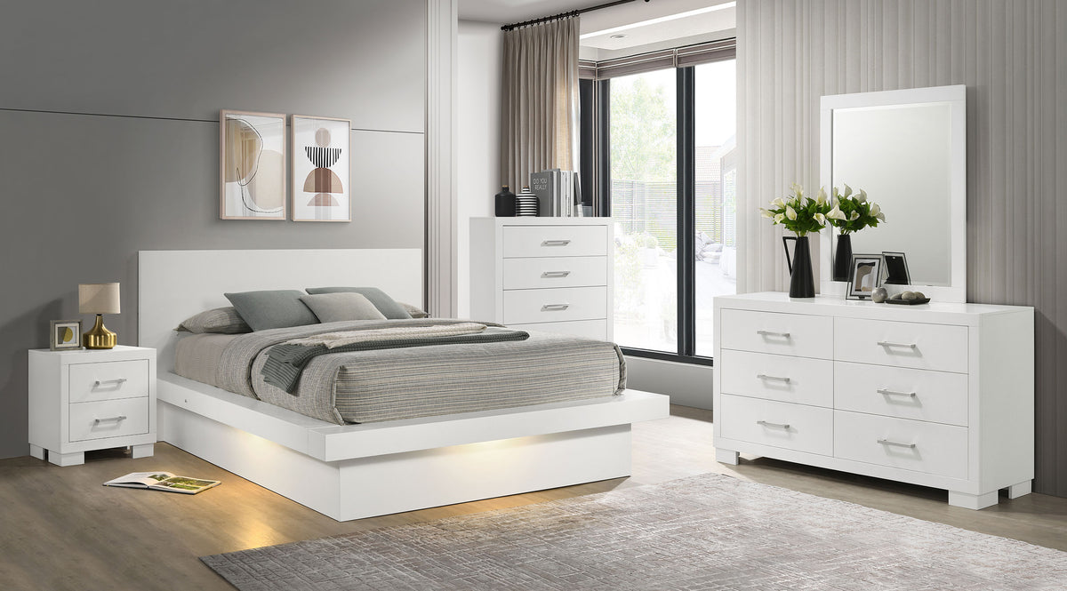 Dar Furniture - Coaster - Jessica 5-piece Eastern King LED Bedroom Set Snow White - 202990KE-S5