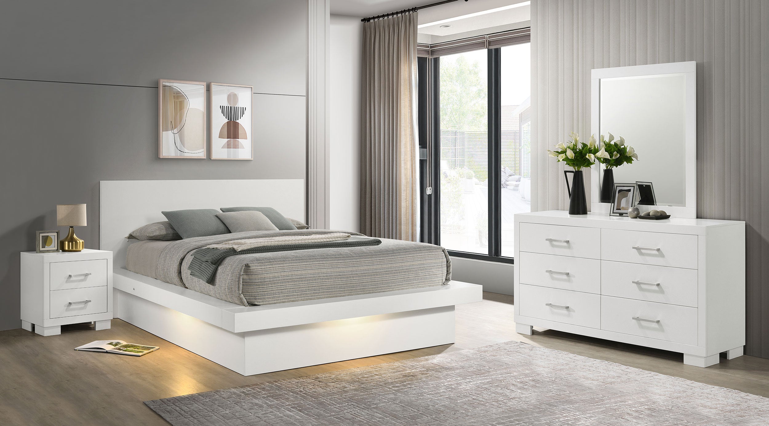 Dar Furniture - Coaster - Jessica 4-piece Queen LED Bedroom Set Snow White - 202990Q-S4