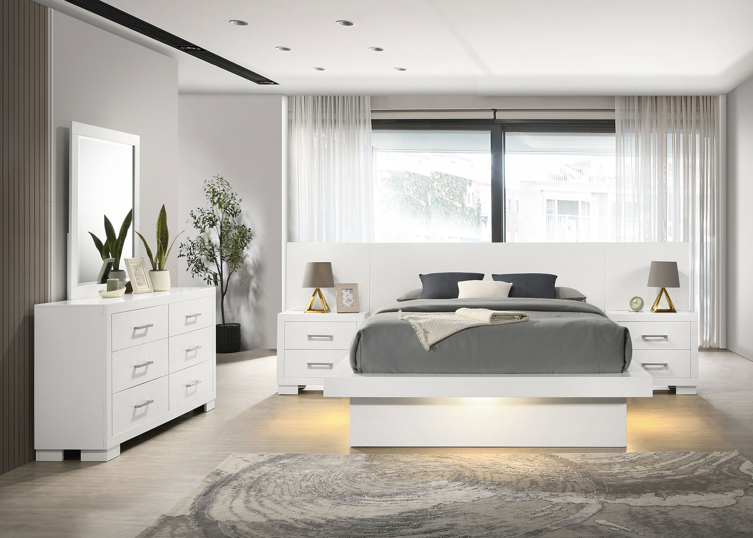 Dar Furniture - Coaster - Jessica 5-piece Queen LED Bedroom Set Snow White - 202990Q-S5P