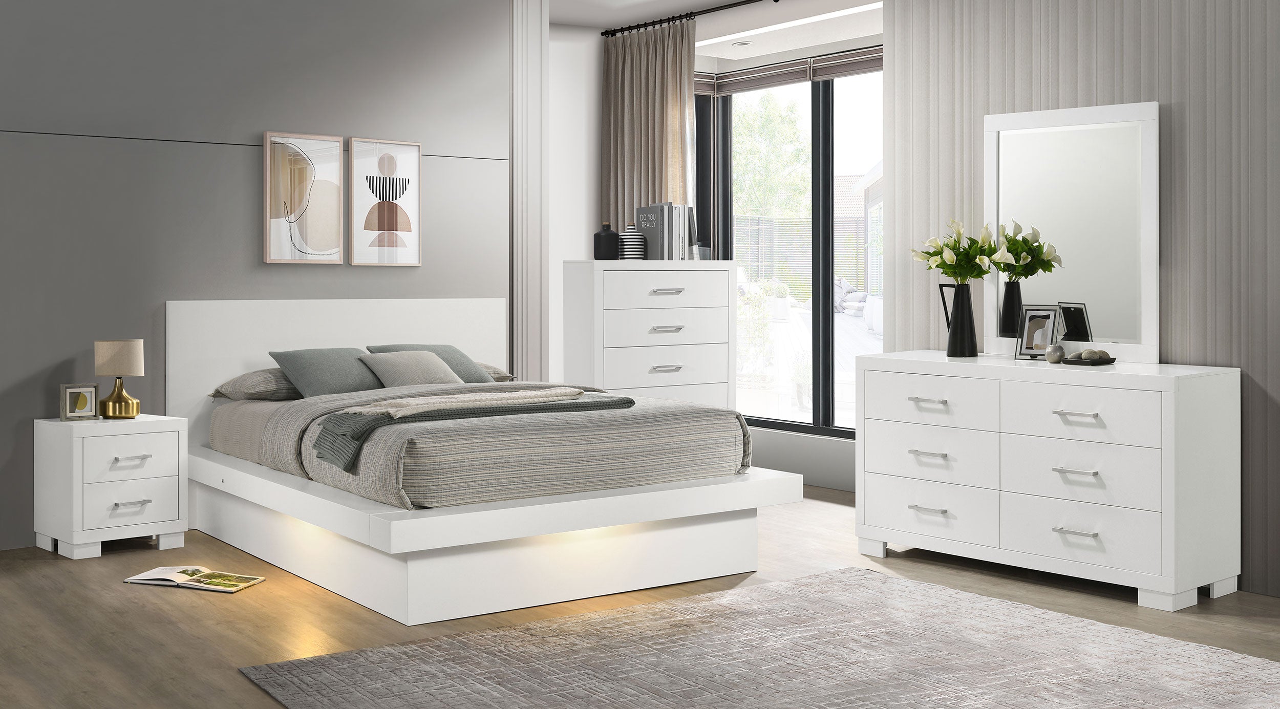Dar Furniture - Coaster - Jessica 5-piece Queen LED Bedroom Set Snow White - 202990Q-S5