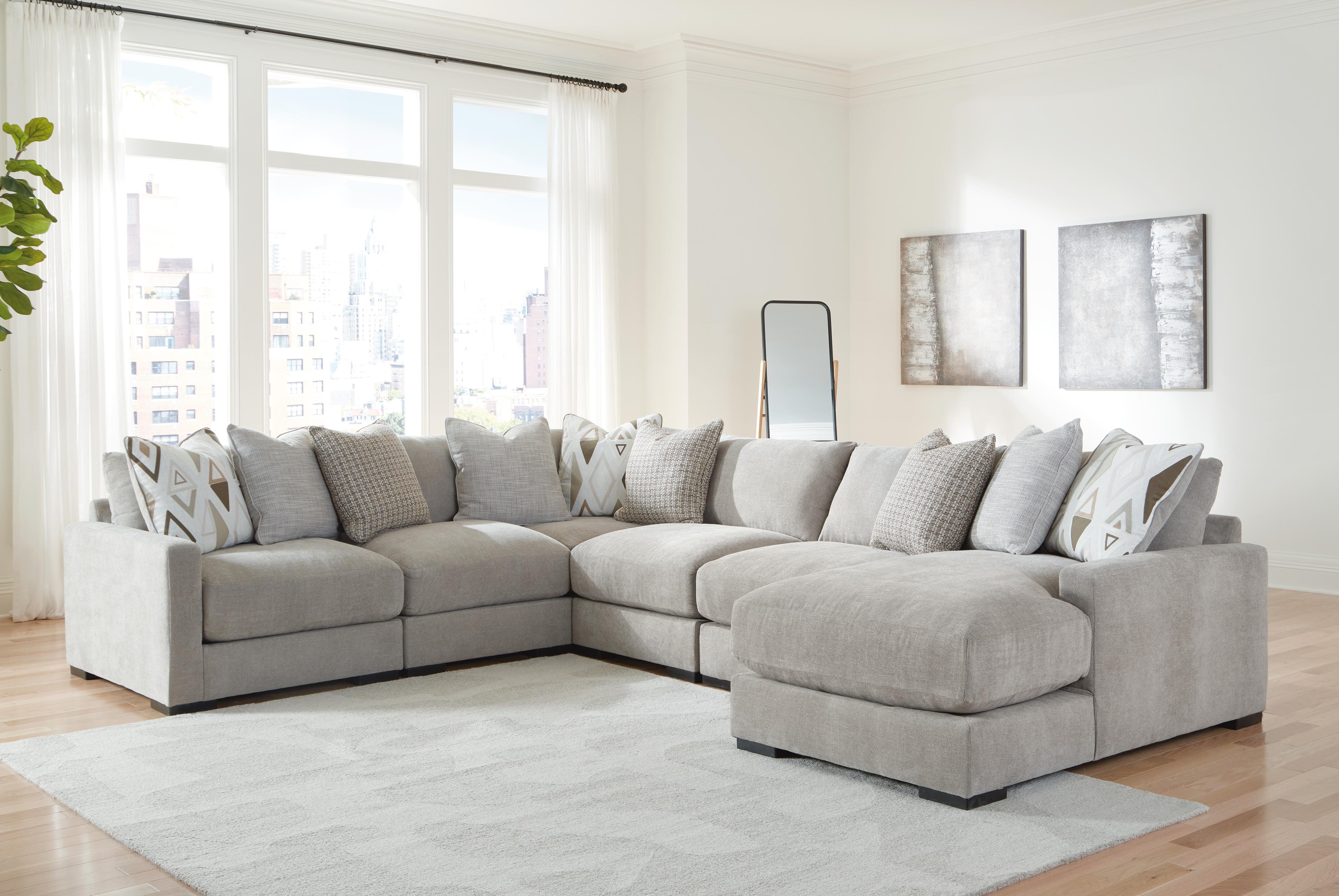 Dar Furniture - Ashley Furniture - Aslan Court 6-Piece Sectional with Chaise - RAF 6-Piece Sectional with Chaise / Flax - 20305S7