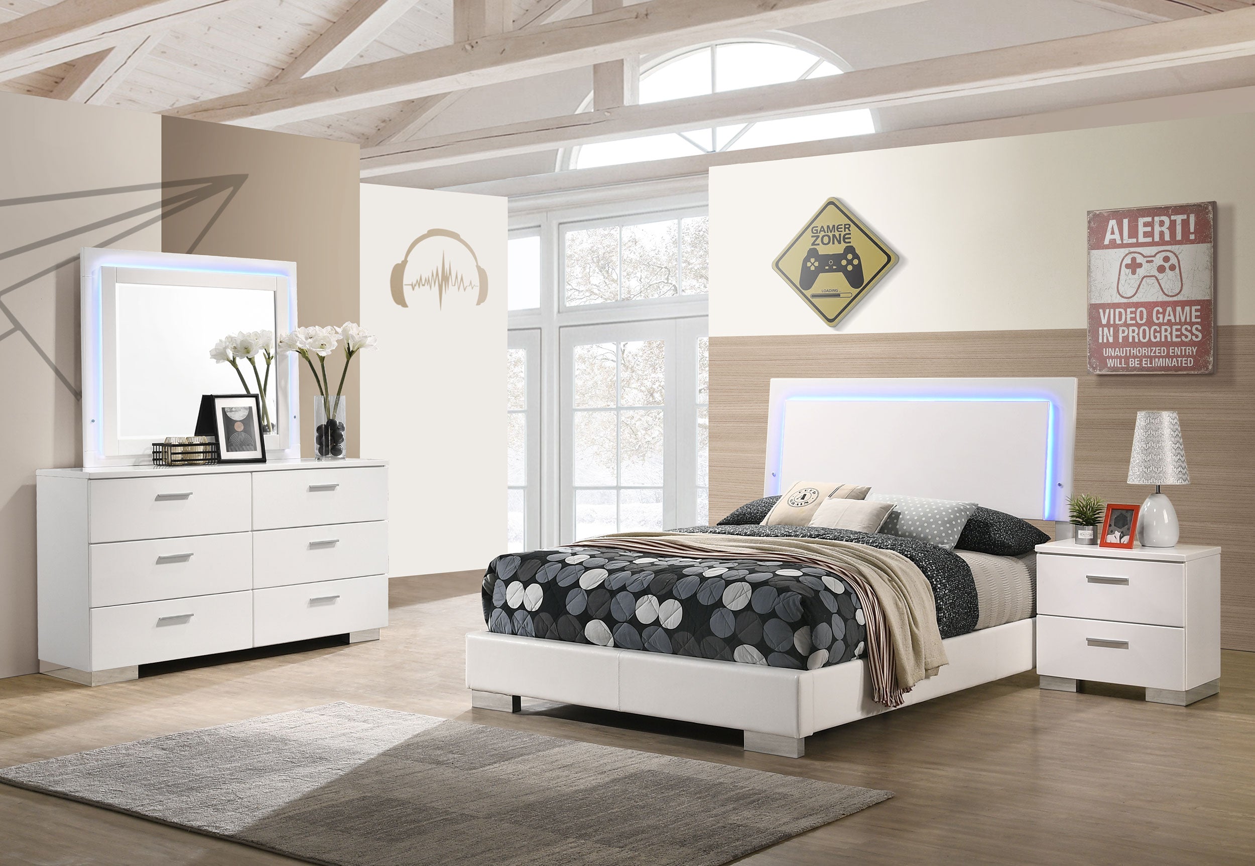 Dar Furniture - Coaster - Felicity 4-piece Full Bedroom Set White High Gloss - 203500F-S4L
