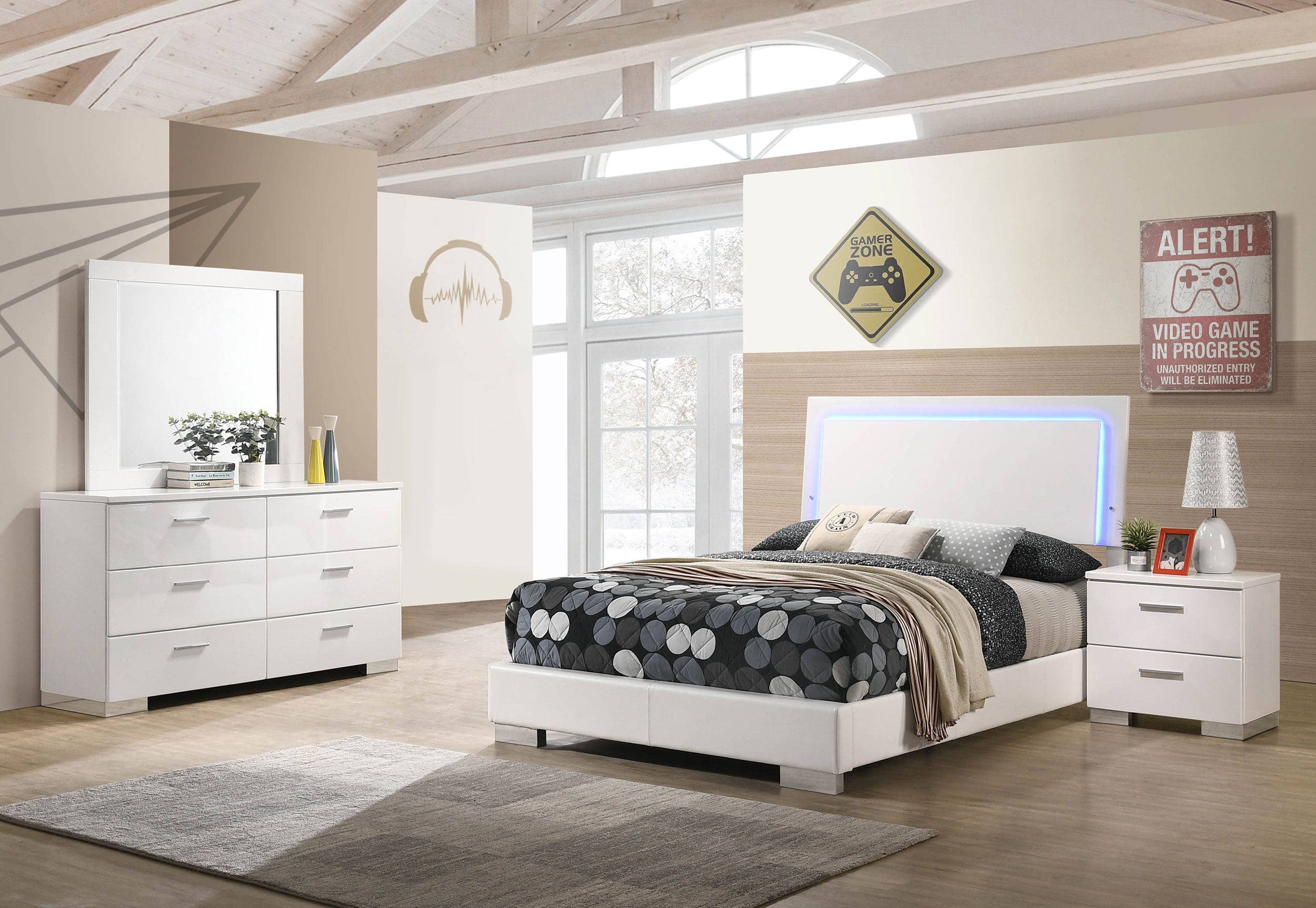 Dar Furniture - Coaster - Felicity 4-piece Full Bedroom Set White High Gloss - 203500F-S4