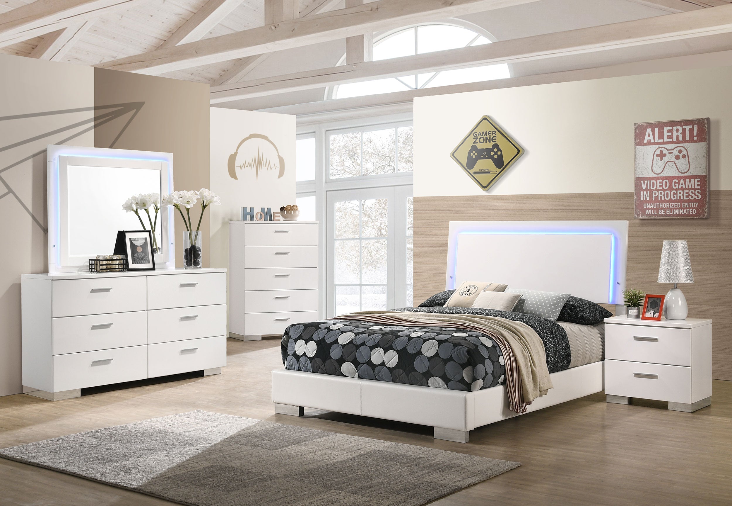 Dar Furniture - Coaster - Felicity 5-piece Full Bedroom Set White High Gloss - 203500F-S5L