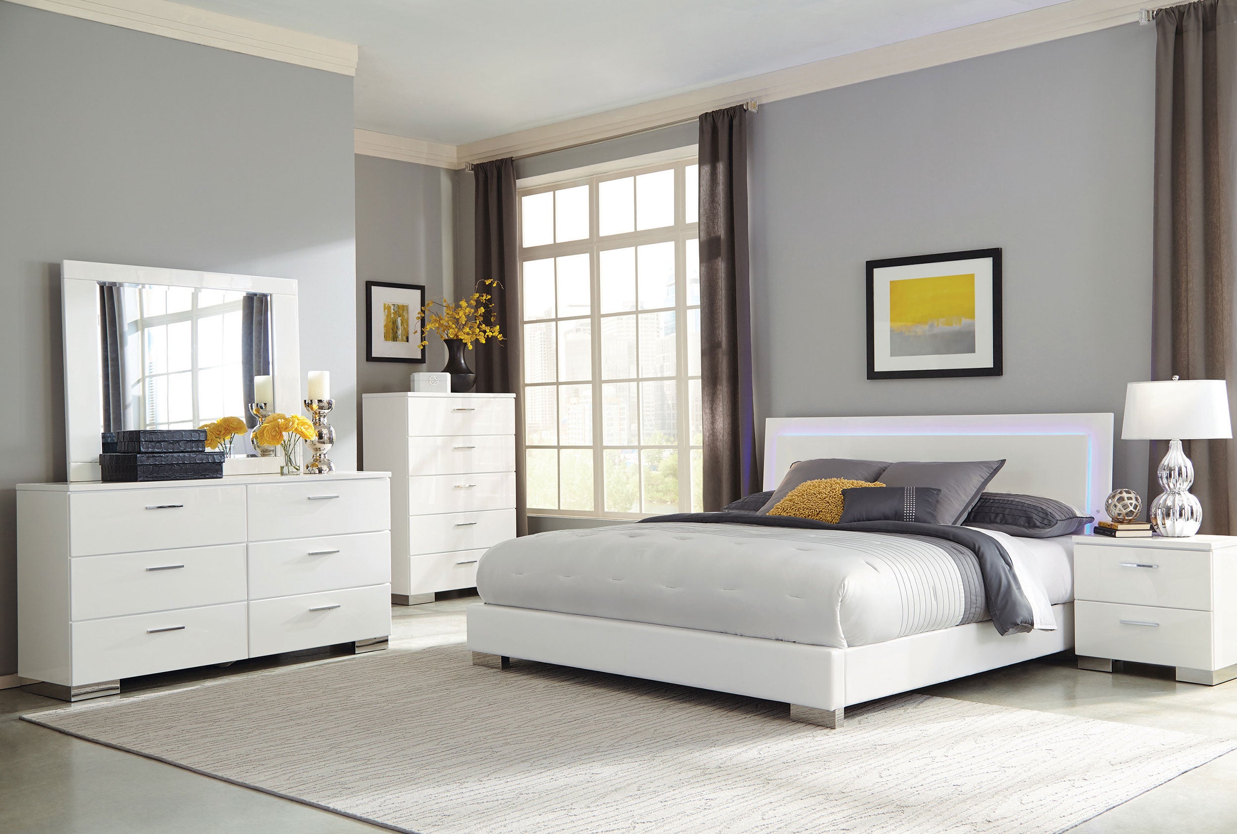 Dar Furniture - Coaster - Felicity 5-piece California King Bedroom Set White Gloss - 203500KW-S5