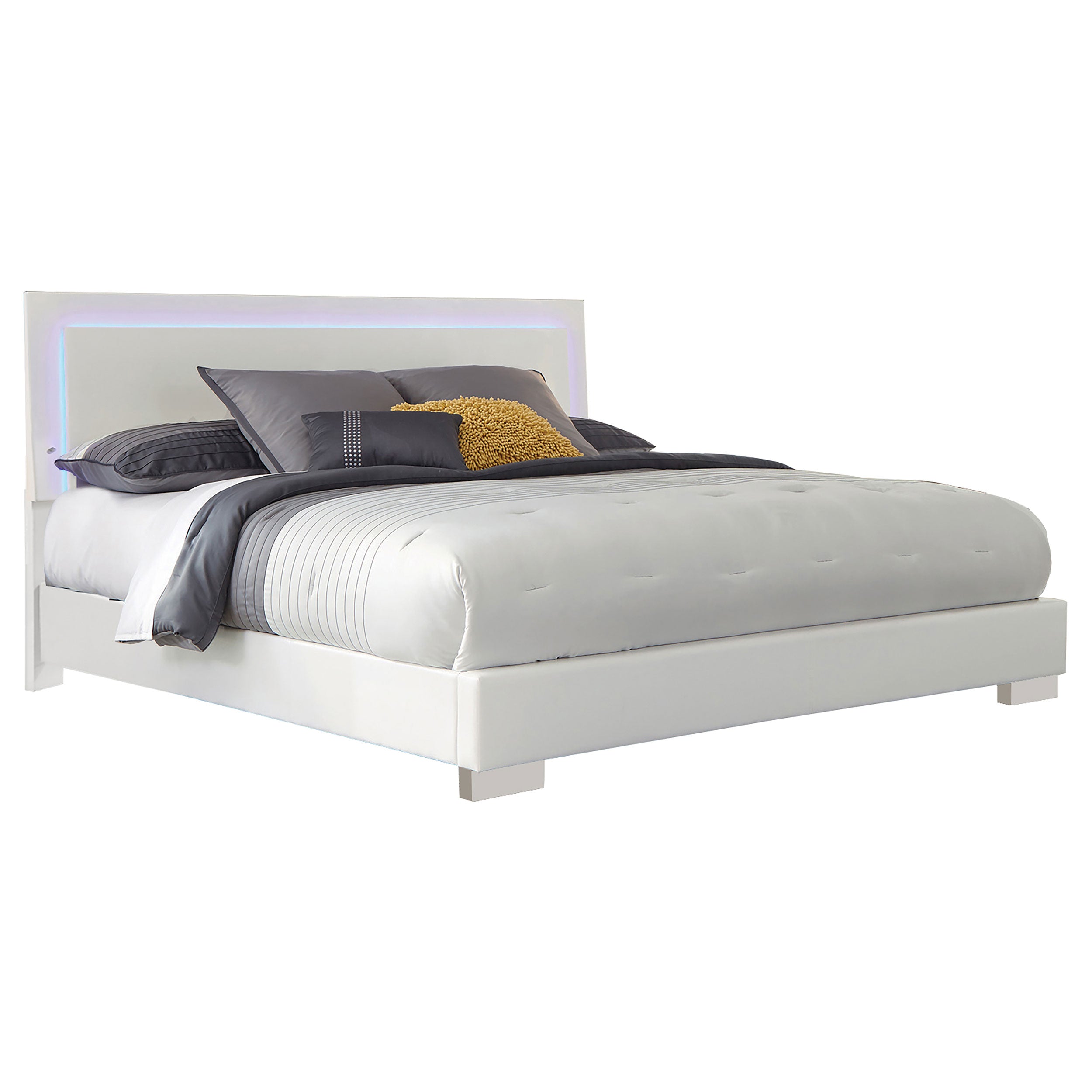 Dar Furniture - Coaster - Felicity Wood California King LED Panel Bed White High Gloss - 203500KW
