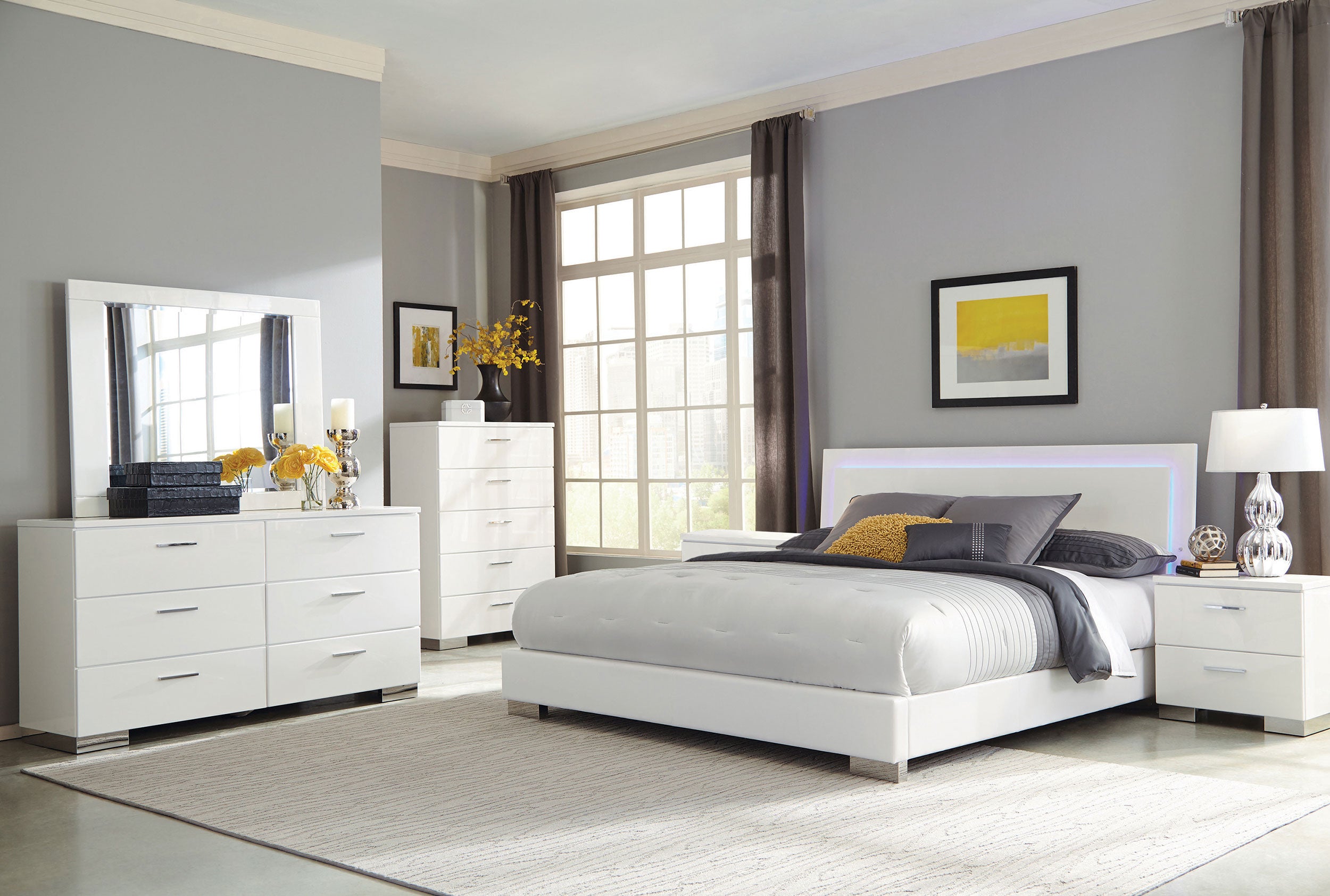 Dar Furniture - Coaster - Felicity 6-piece Queen Bedroom Set White High Gloss - 203500Q-S6