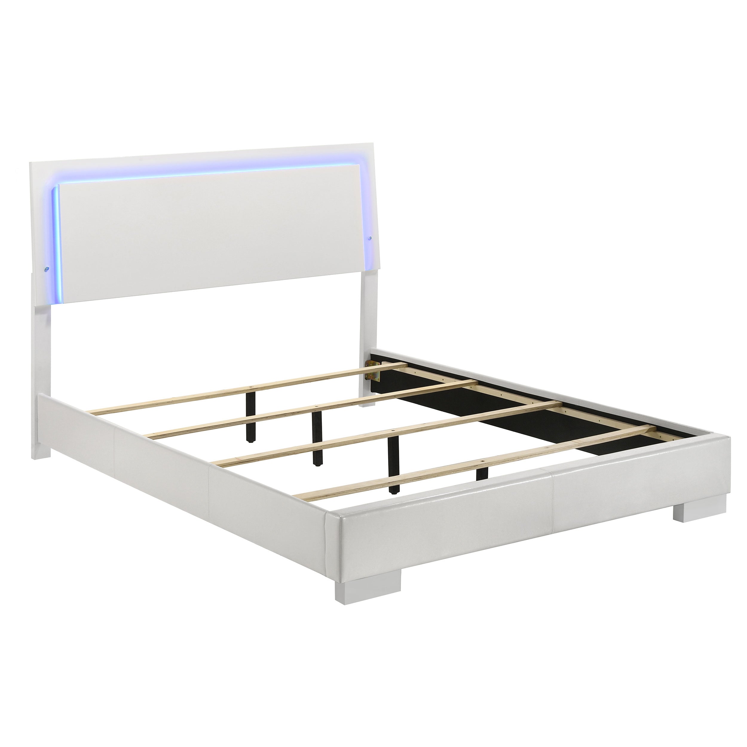 Dar Furniture - Coaster - Felicity Wood Queen LED Panel Bed White High Gloss - 203500Q