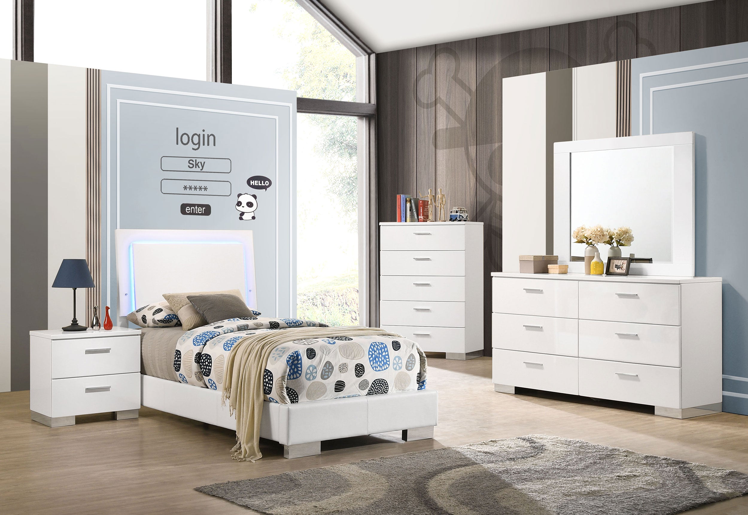 Dar Furniture - Coaster - Felicity 5-piece Twin Bedroom Set White High Gloss - 203500T-S5