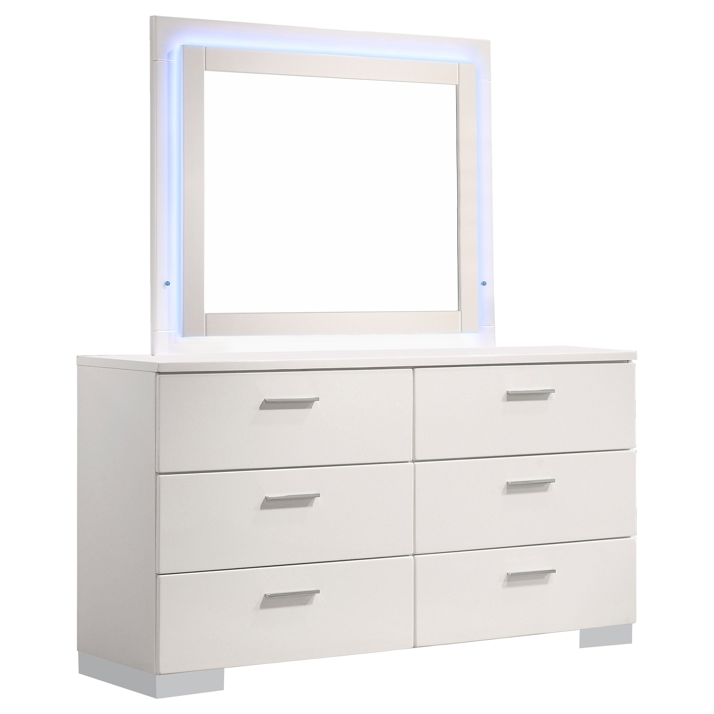 Dar Furniture - Coaster - Felicity 6-drawer Dresser with LED Mirror White High Gloss - 203503ML