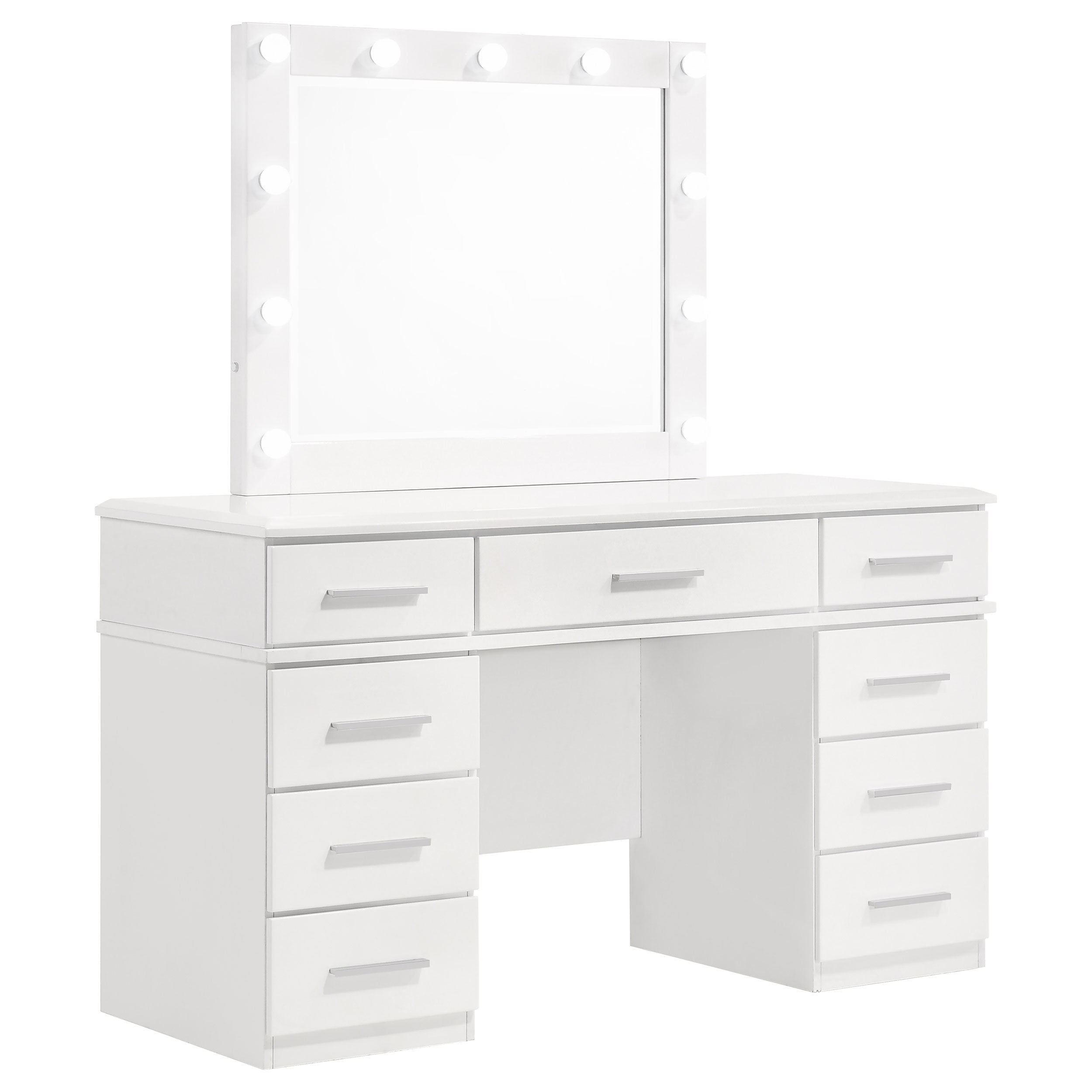 Dar Furniture - Coaster - Felicity 9-drawer Vanity Table Lighted Mirror Glossy White - 203507