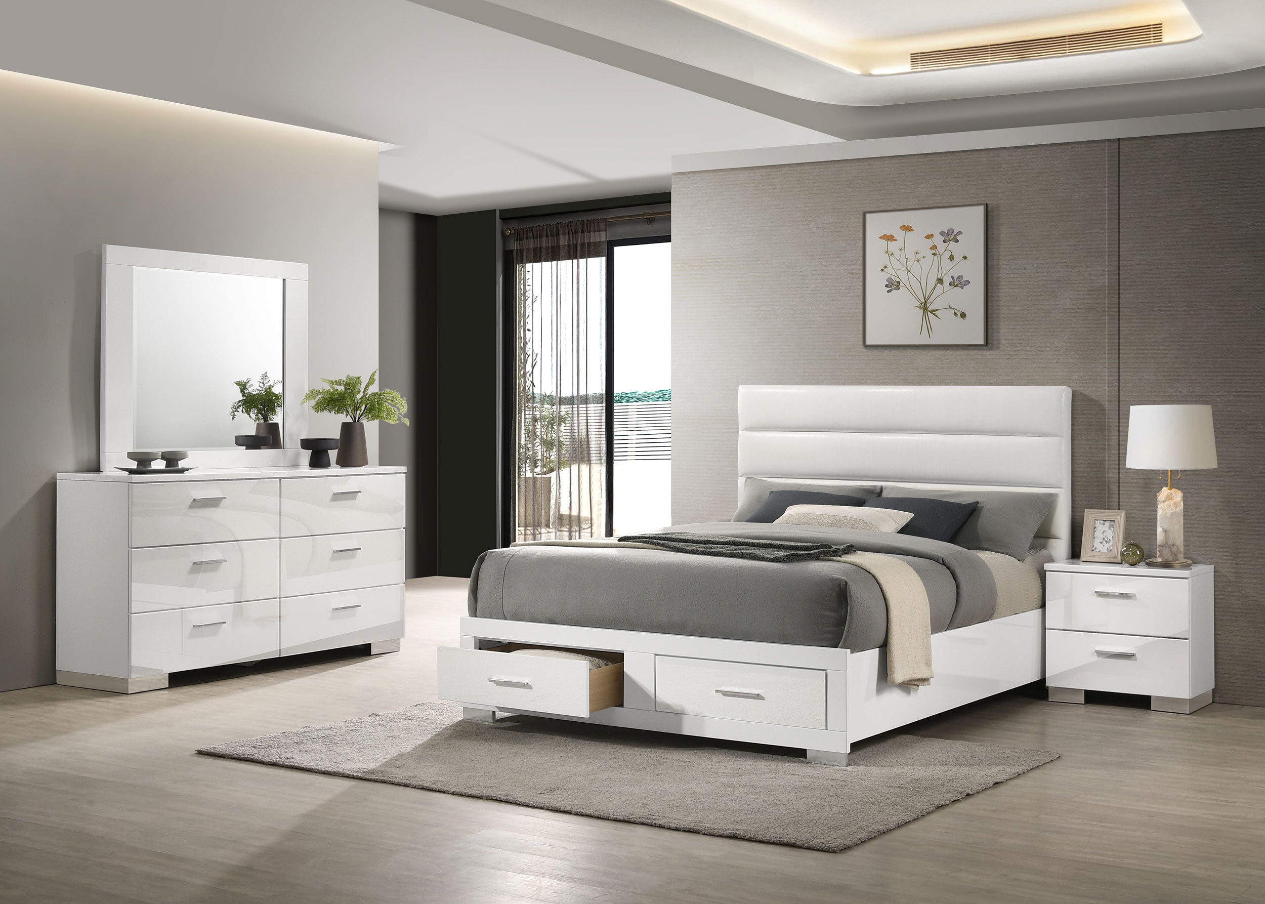 Dar Furniture - Coaster - Felicity 4-piece Eastern King Platform Bedroom Set White - 203510KE-S4