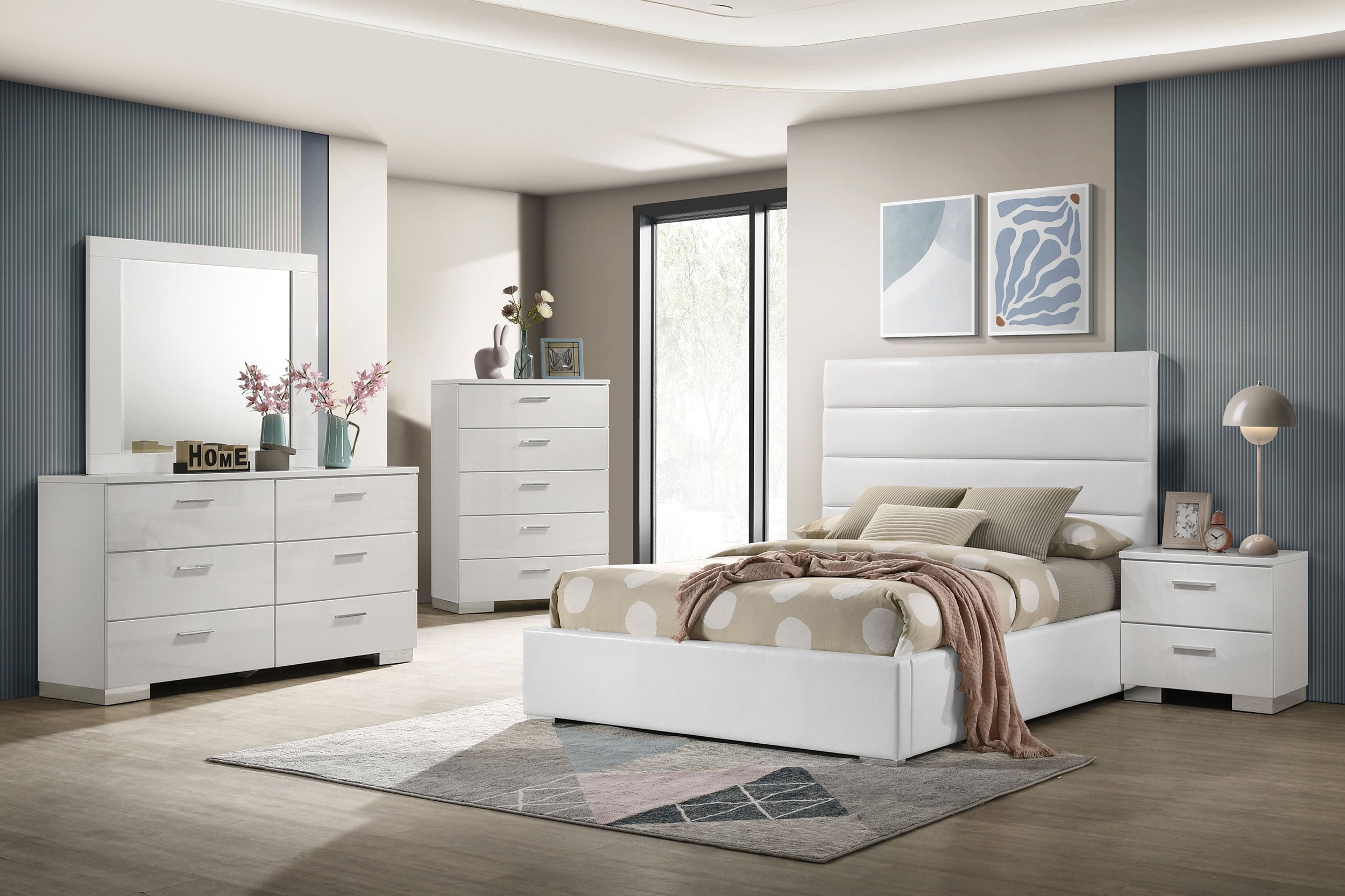 Dar Furniture - Coaster - Felicity 5-piece Full Bedroom Set White High Gloss - 203511F-S5