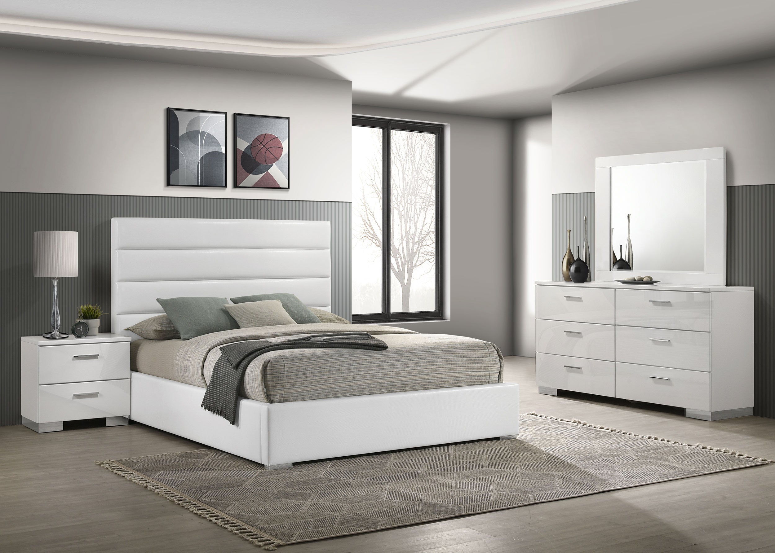 Dar Furniture - Coaster - Felicity 4-piece Queen Bedroom Set White High Gloss - 203511Q-S4
