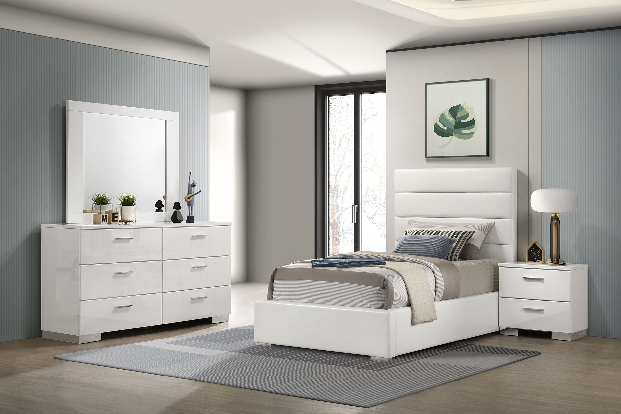 Dar Furniture - Coaster - Felicity 4-piece Twin Bedroom Set White High Gloss - 203511T-S4