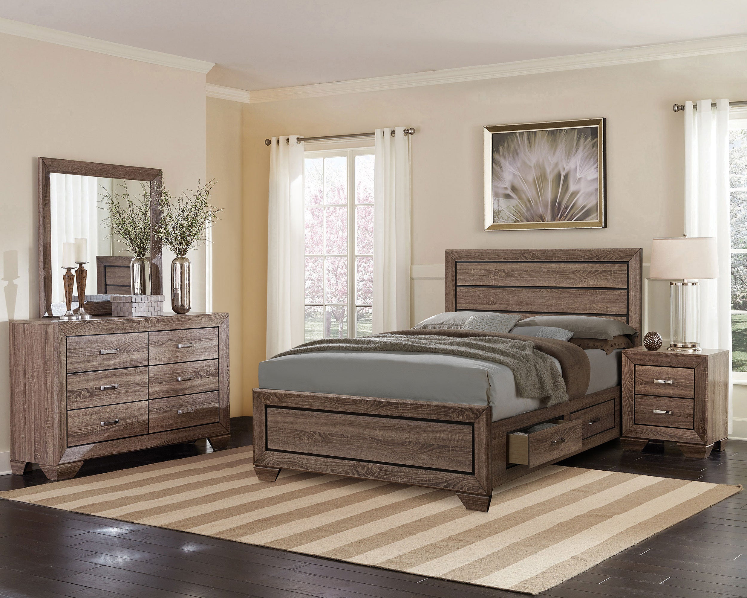 Dar Furniture - Coaster - Kauffman 4-piece California King Bedroom Set Washed Taupe - 204190KW-S4