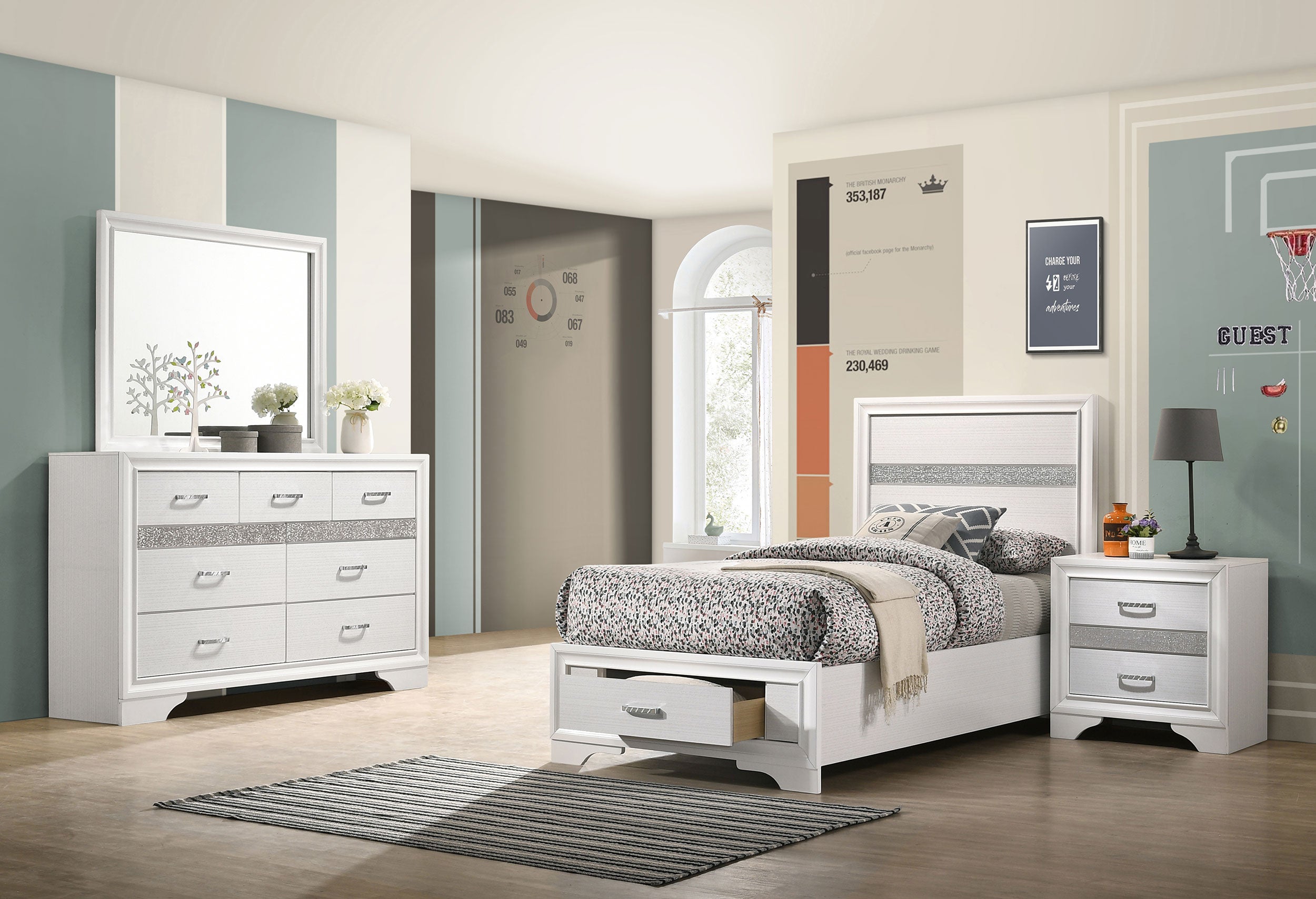 Dar Furniture - Coaster - Miranda 4-piece Twin Bedroom Set White - 205111T-S4
