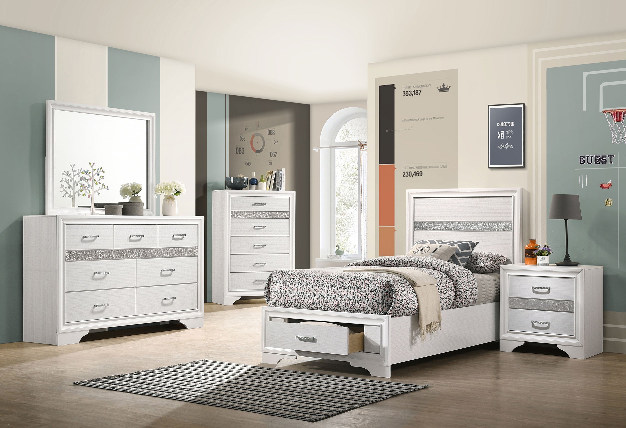 Dar Furniture - Coaster - Miranda 5-piece Twin Bedroom Set White - 205111T-S5