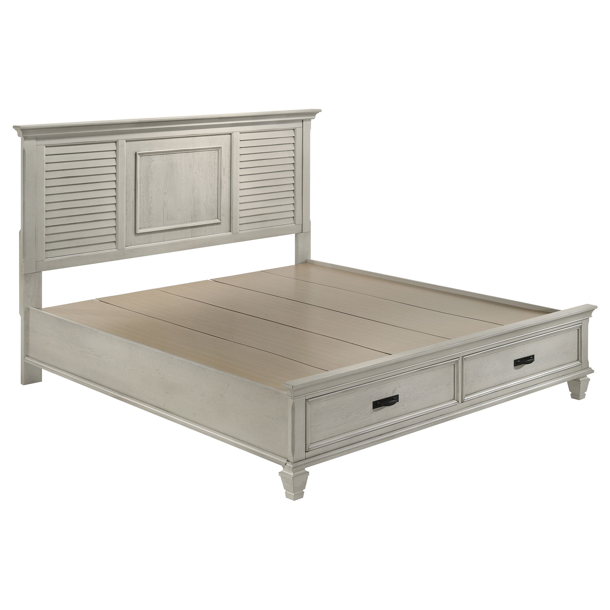 Dar Furniture - Coaster - Franco Wood Eastern King Storage Panel Bed Distressed White - 205330KE