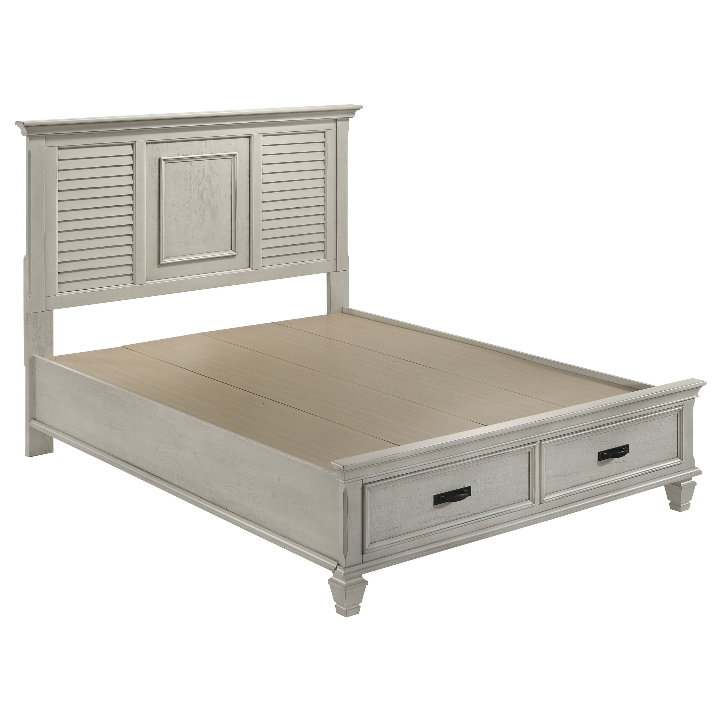 Dar Furniture - Coaster - Franco Wood Queen Storage Panel Bed Distressed White - 205330Q