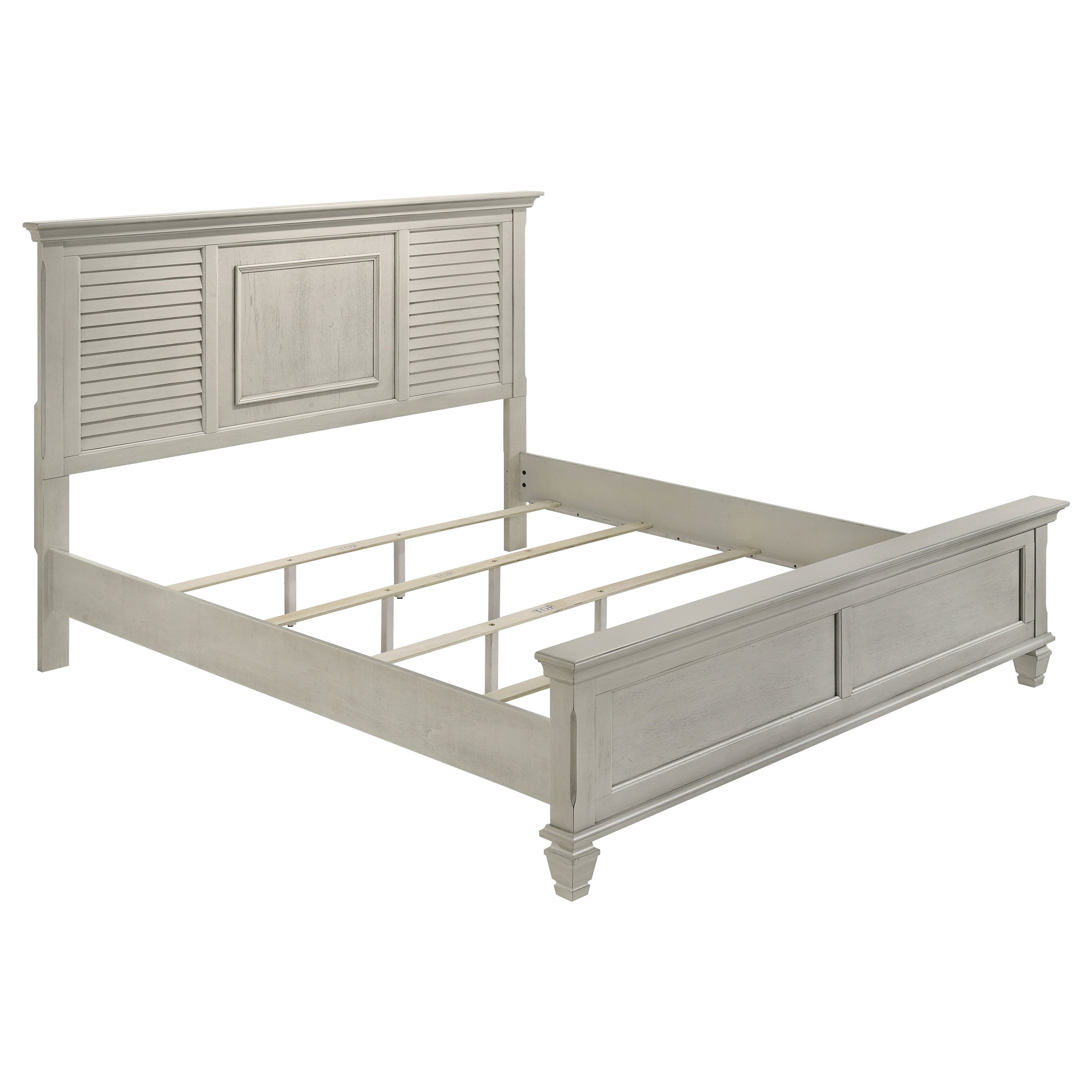 Dar Furniture - Coaster - Franco Wood Eastern King Panel Bed Distressed White - 205331KE