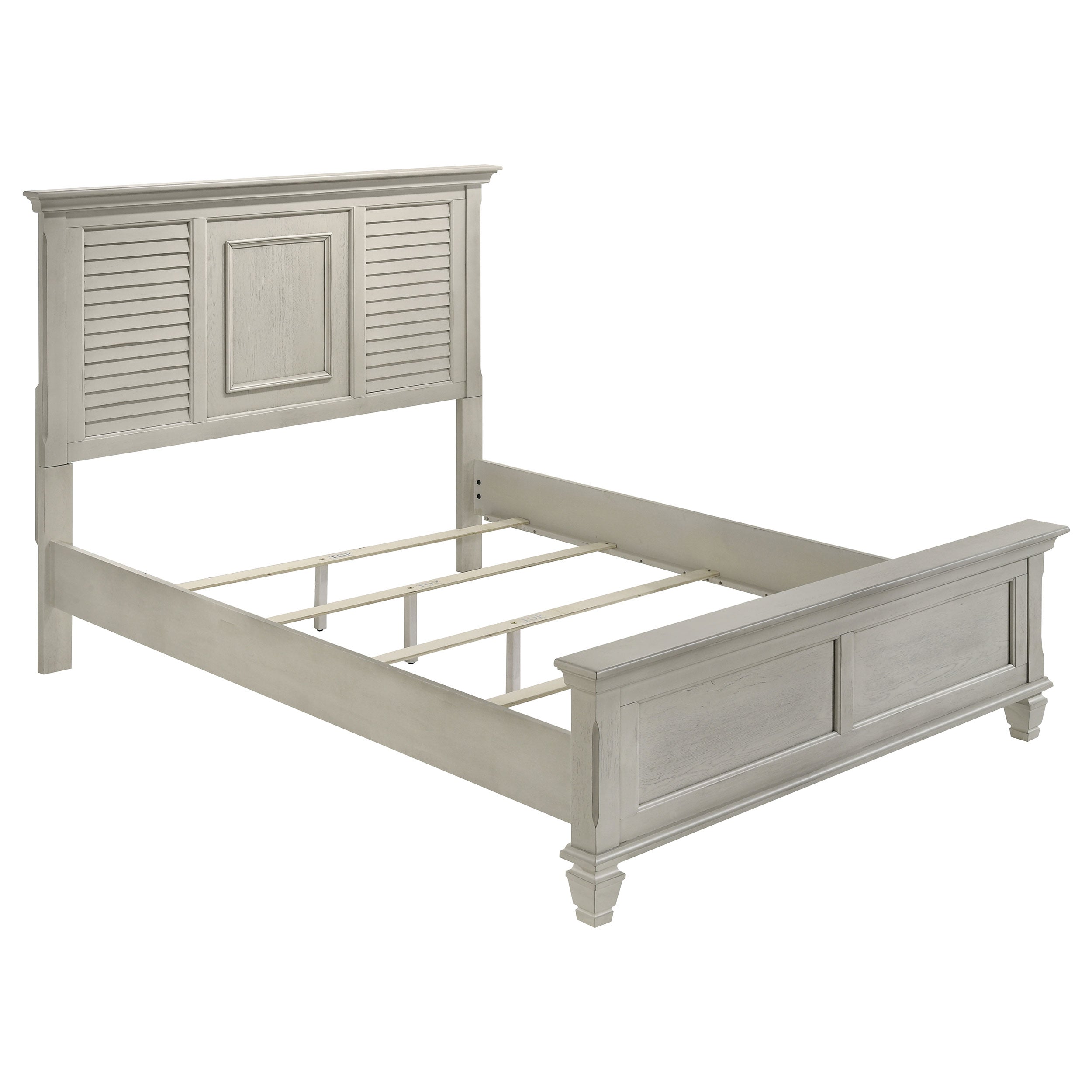 Dar Furniture - Coaster - Franco Wood Queen Panel Bed Distressed White - 205331Q