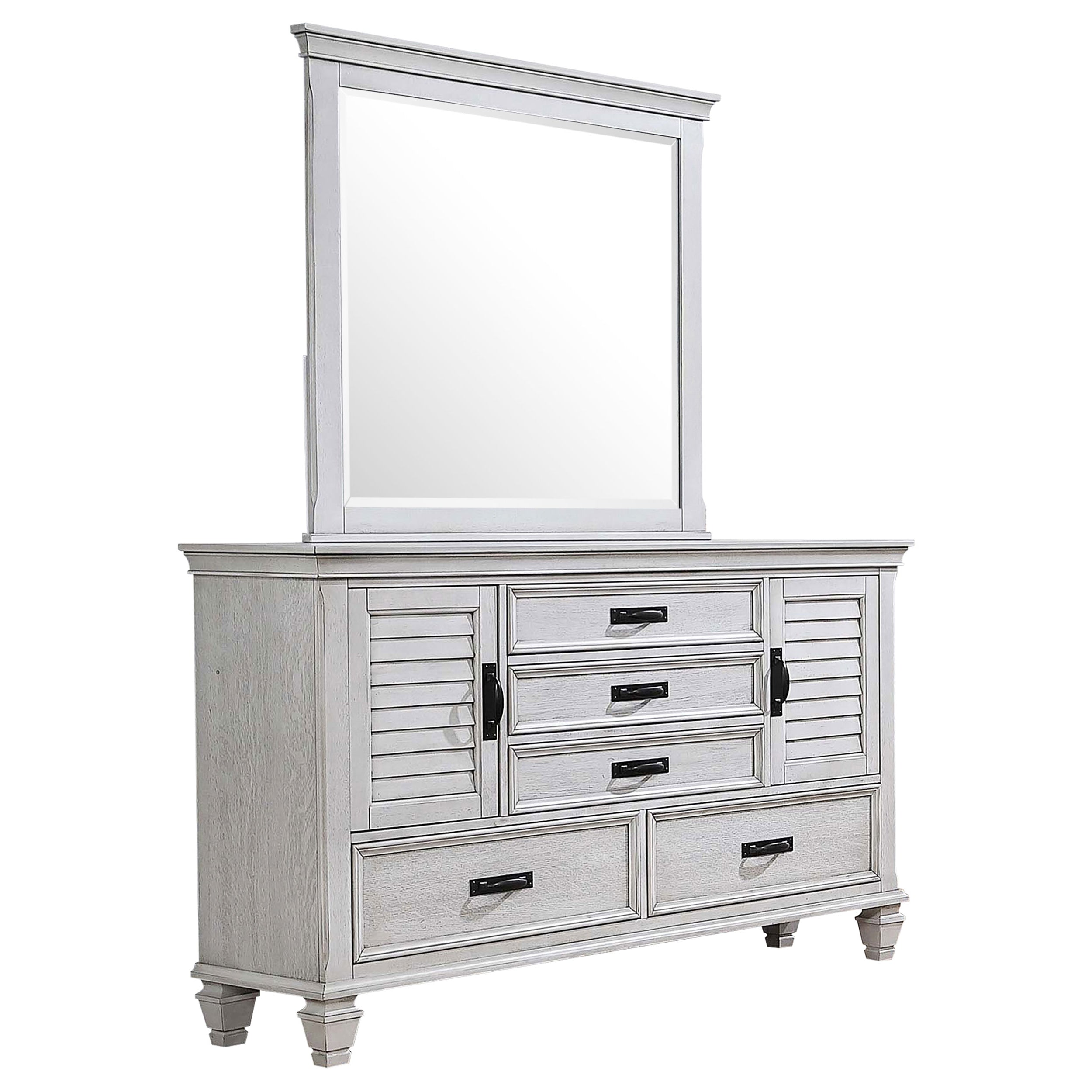 Dar Furniture - Coaster - Franco 5-drawer Dresser with Mirror Distressed White - 205333M