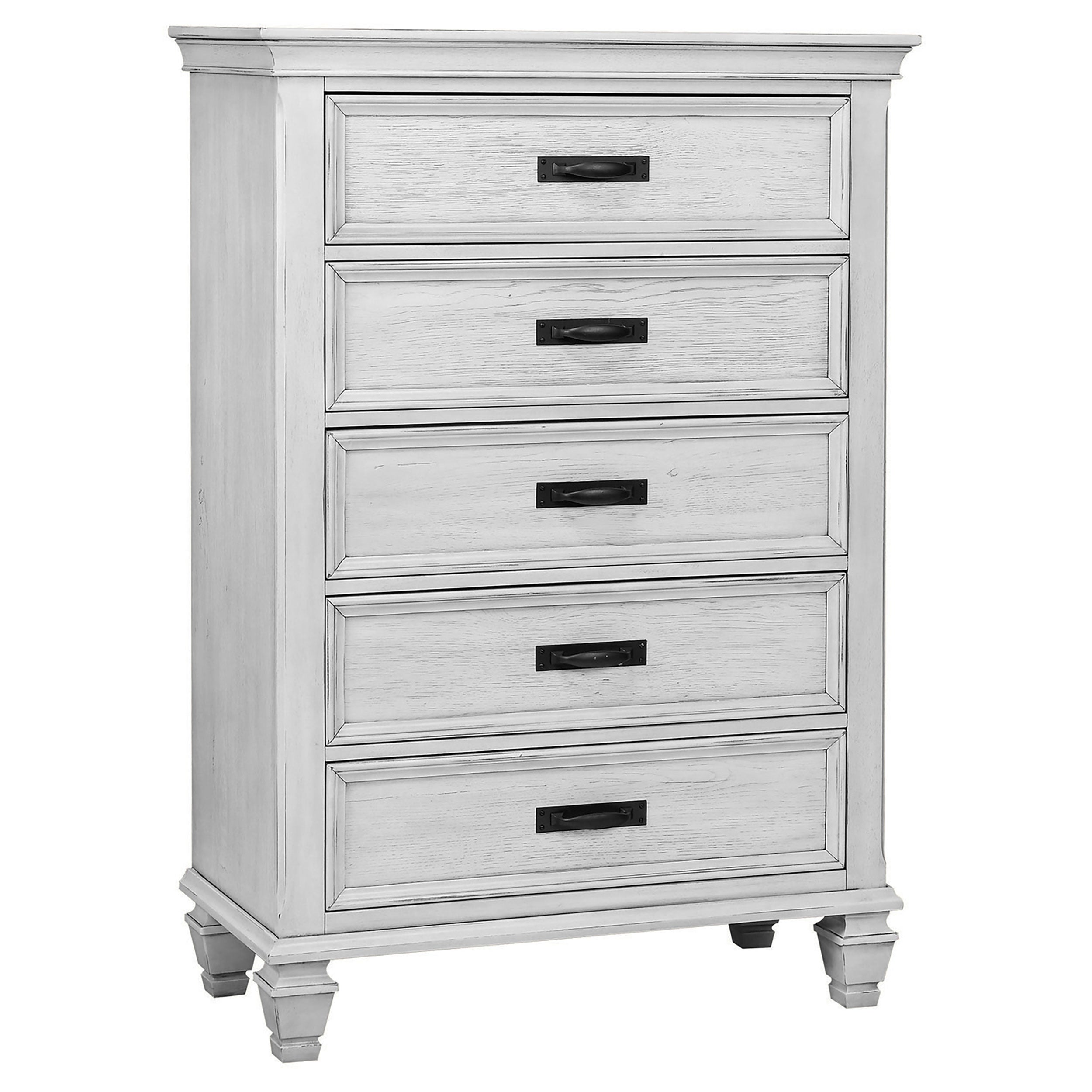 Dar Furniture - Coaster - Franco 5-drawer Bedroom Chest Distressed White - 205335