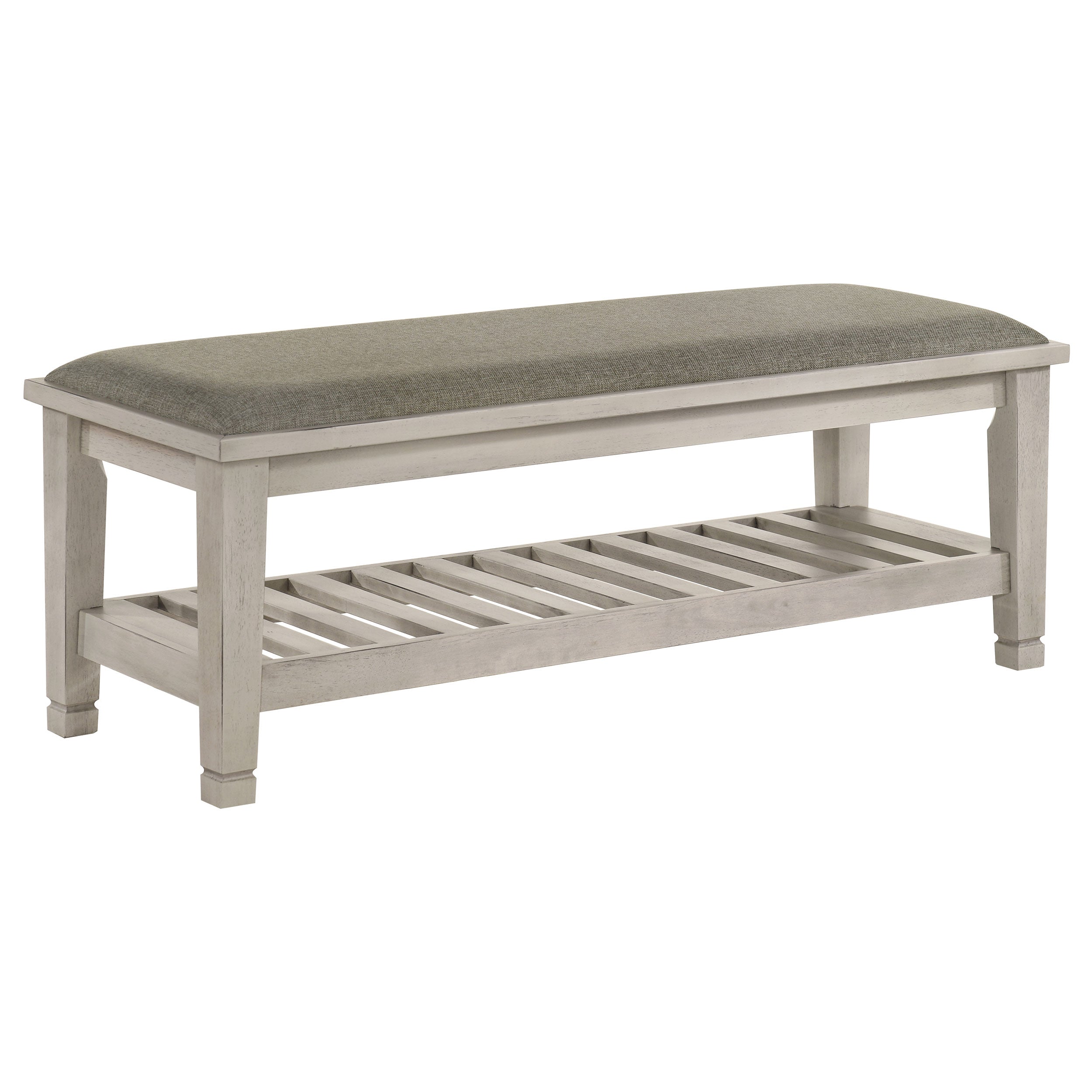 Dar Furniture - Coaster - Franco Fabric Upholstered Bench with Shelf Distressed White - 205337