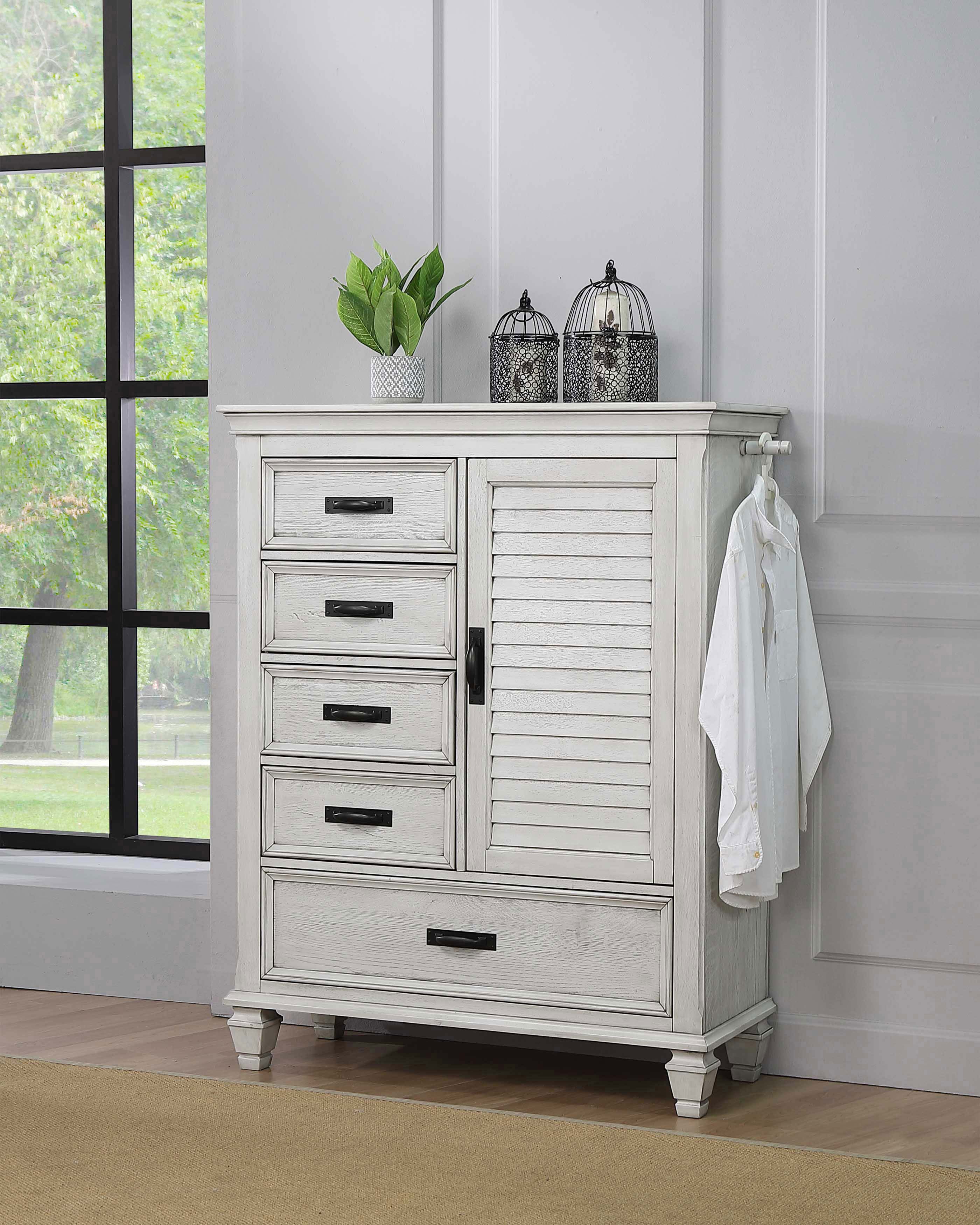 Dar Furniture - Coaster - Franco 5-drawer Door Chest Distressed White - 205338