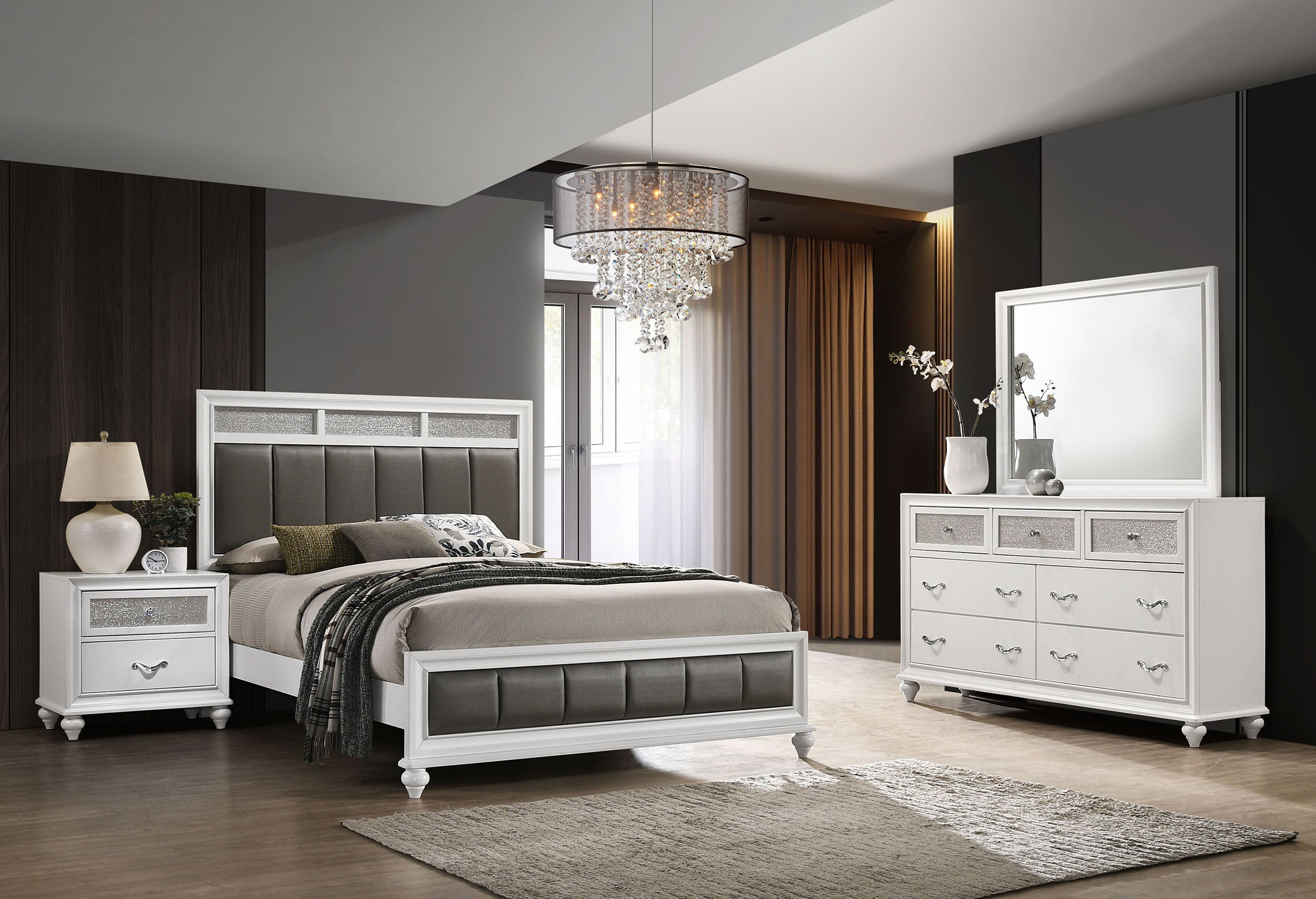 Dar Furniture - Coaster - Barzini 4-piece Eastern King Bedroom Set White - 205891KE-S4