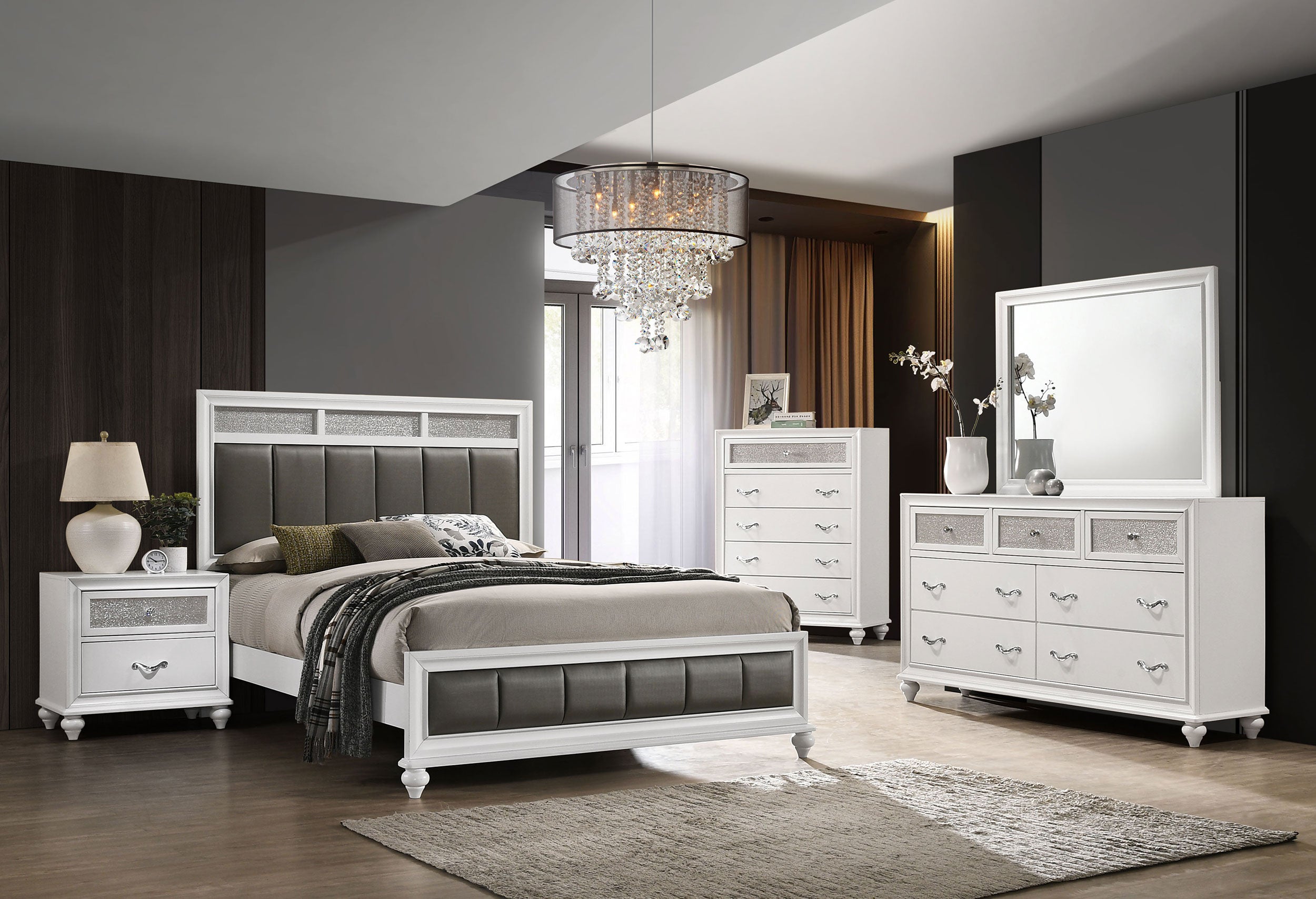 Dar Furniture - Coaster - Barzini 5-piece Eastern King Bedroom Set White - 205891KE-S5