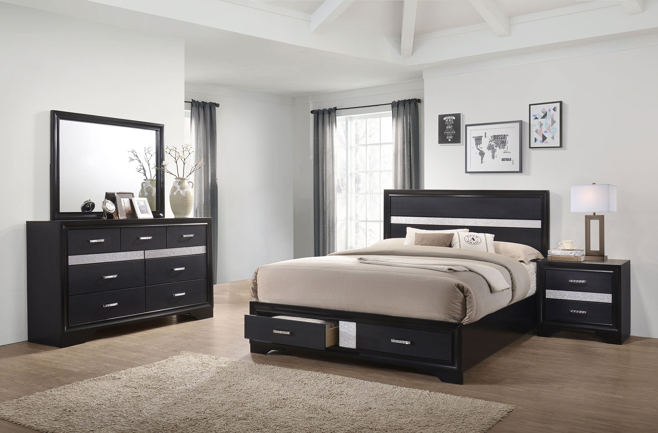 Dar Furniture - Coaster - Miranda 4-piece Eastern King Bedroom Set Black - 206361KE-S4