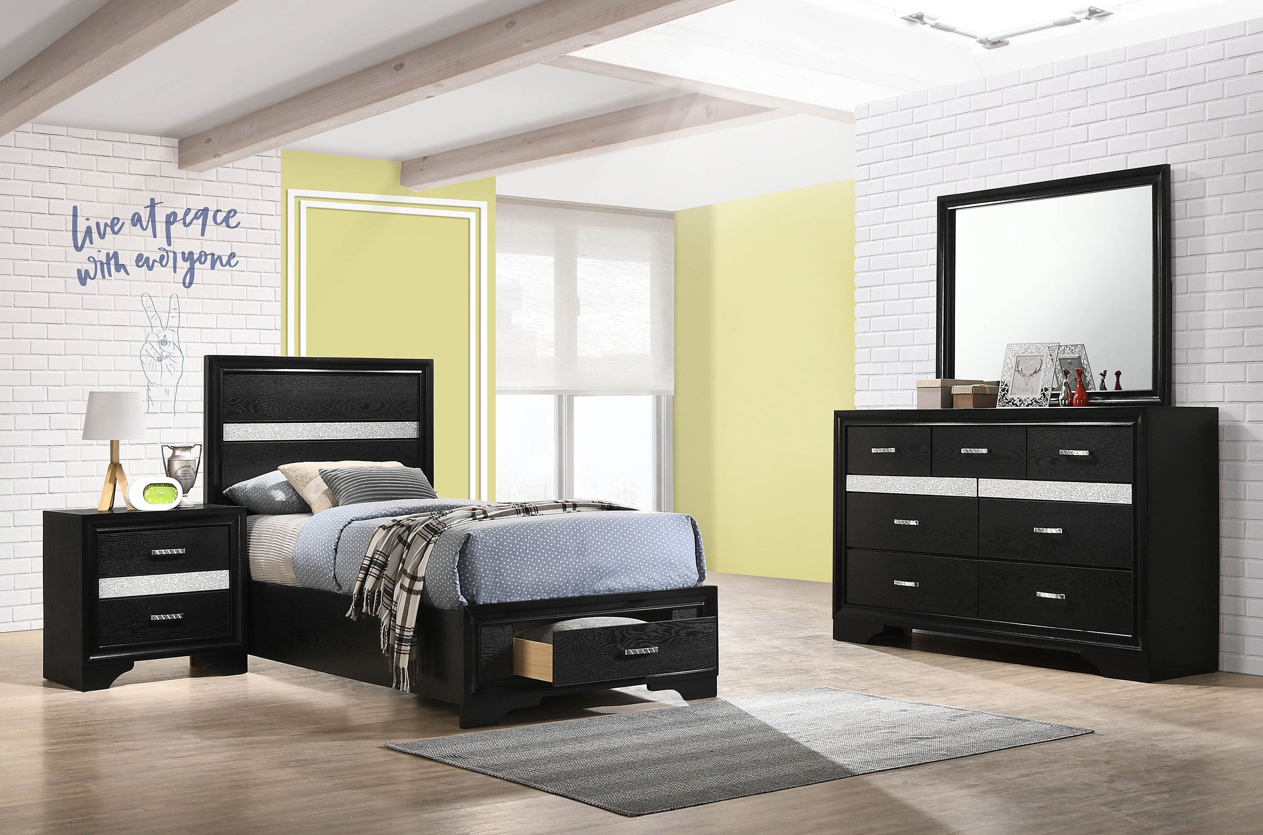 Dar Furniture - Coaster - Miranda 4-piece Twin Bedroom Set Black - 206361T-S4