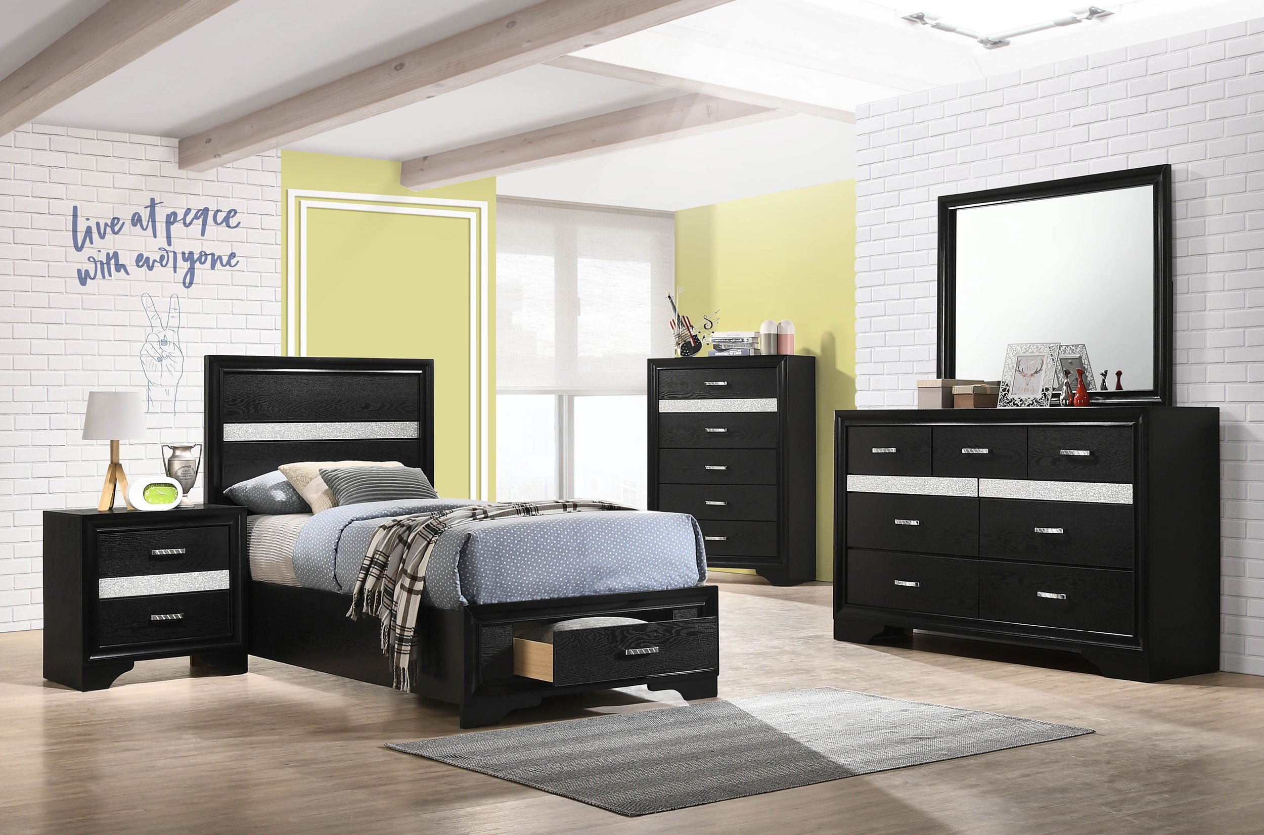 Dar Furniture - Coaster - Miranda 5-piece Twin Bedroom Set Black - 206361T-S5