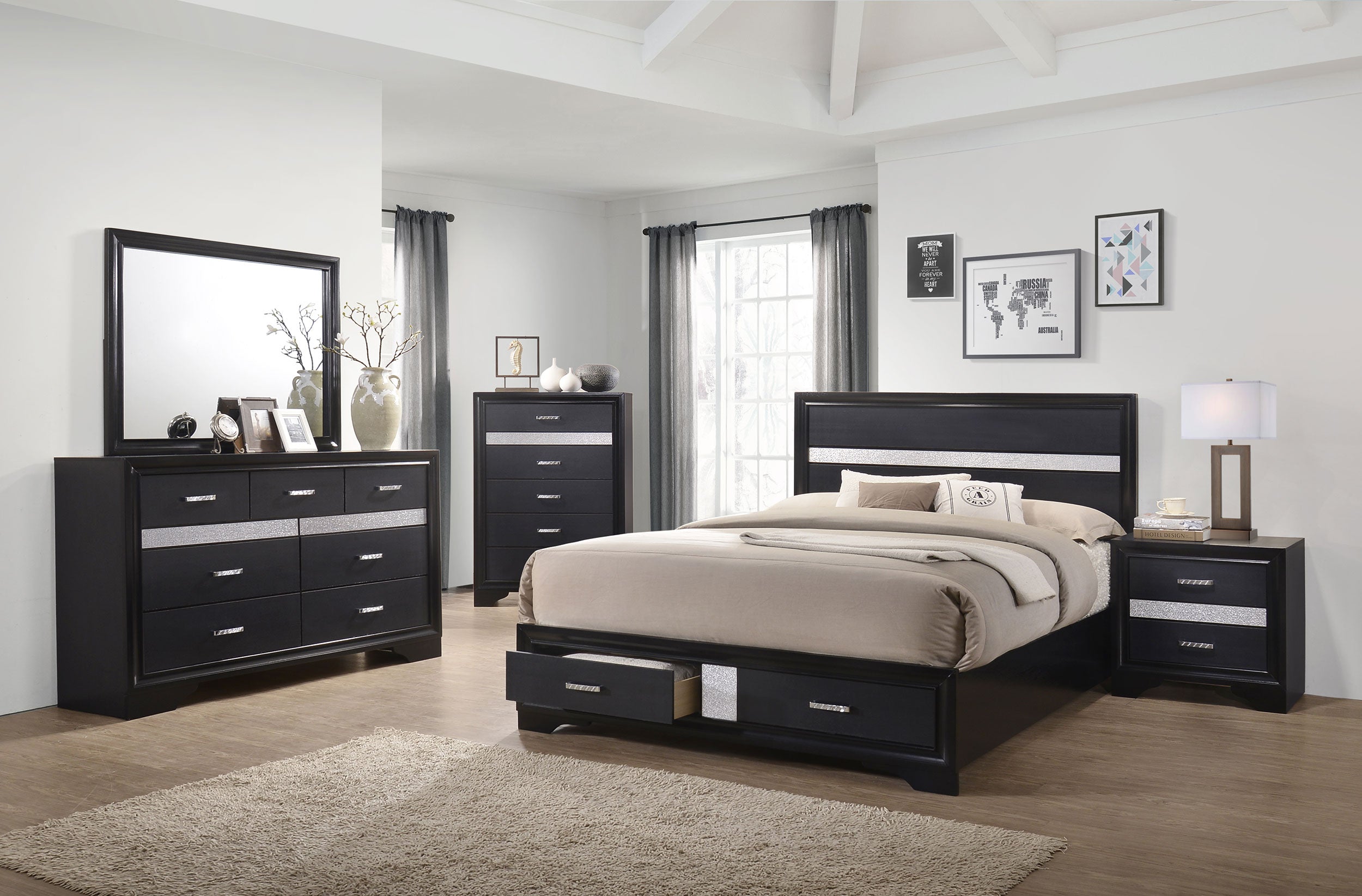 Miranda 3-drawer Nightstand Bedside Table Black