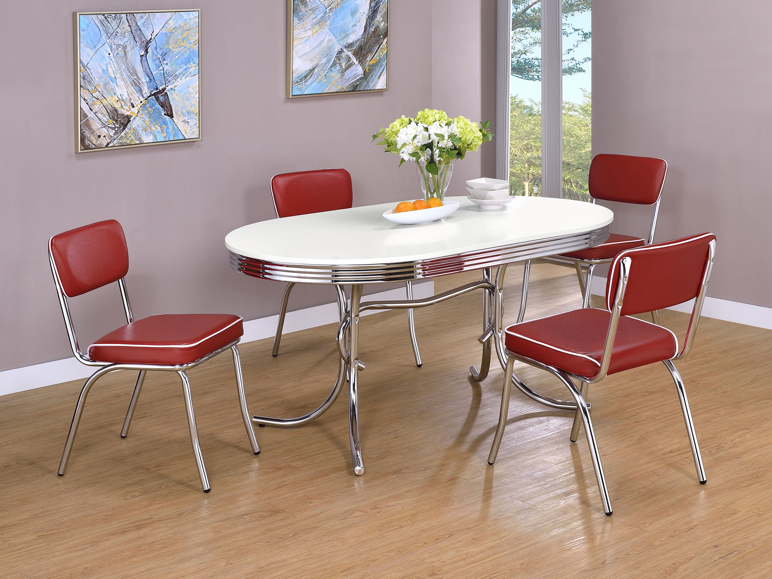 Dar Furniture - Coaster - Retro 5-piece Oval Dining Table Set White and Red - 2065-S5R
