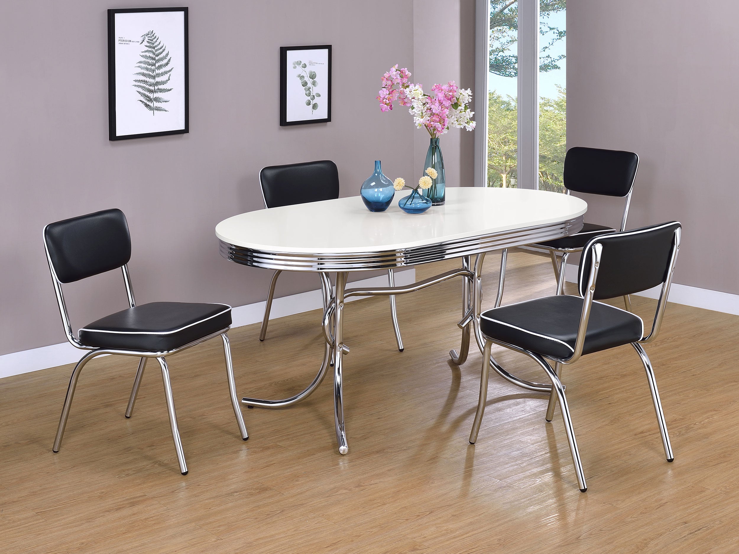 Dar Furniture - Coaster - Retro 5-piece Oval Dining Table Set White and Black - 2065-S5