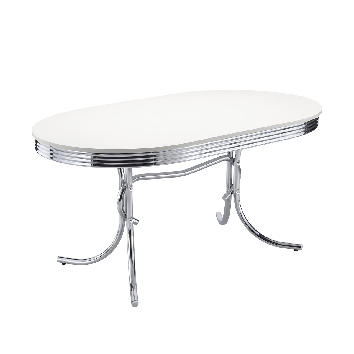Dar Furniture - Coaster - Retro Oval 60-inch Wood Top Dining Table White and Chrome - 2065