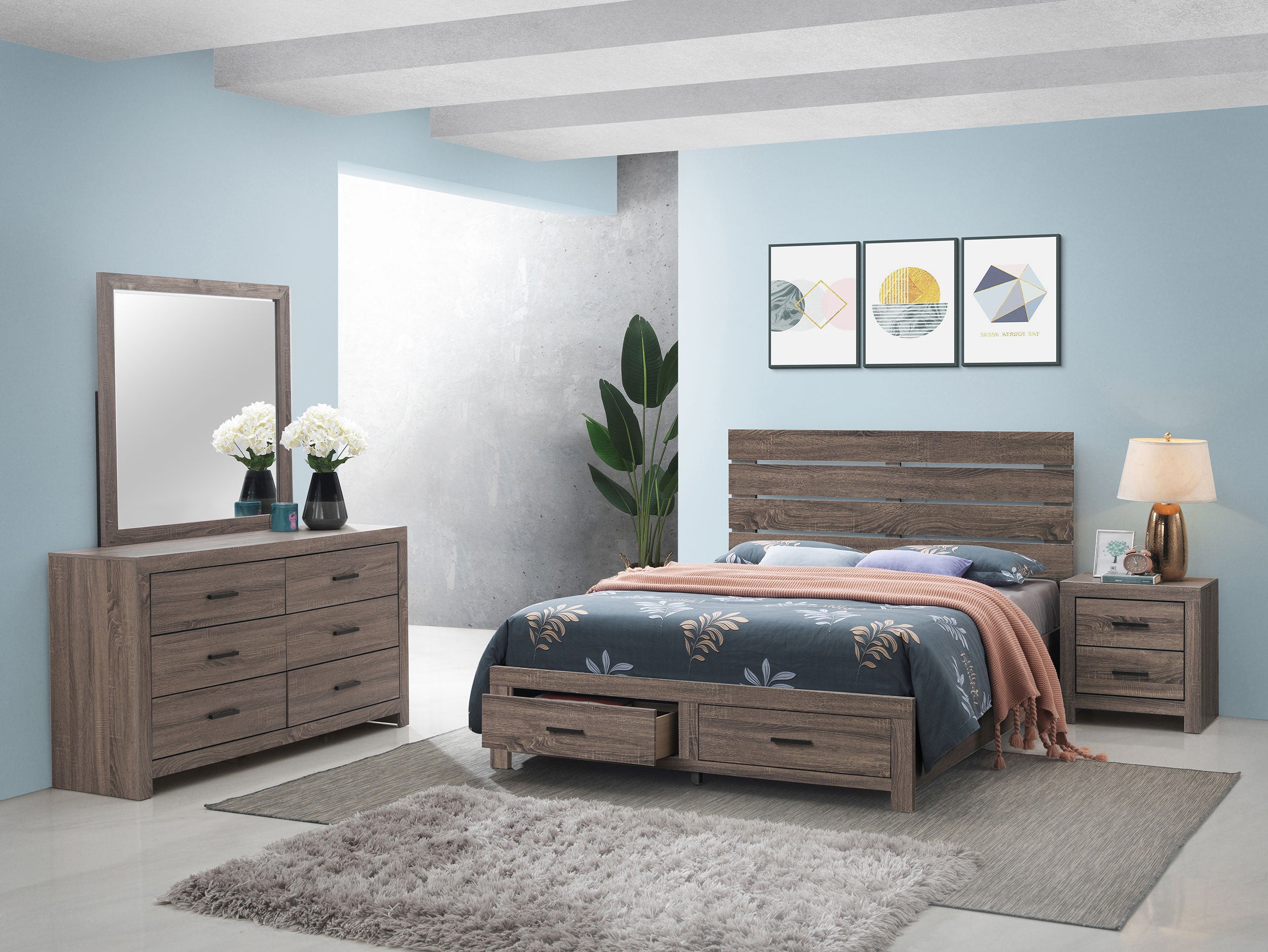 Dar Furniture - Coaster - Brantford 4-piece Eastern King Bedroom Set Barrel Oak - 207040KE-S4