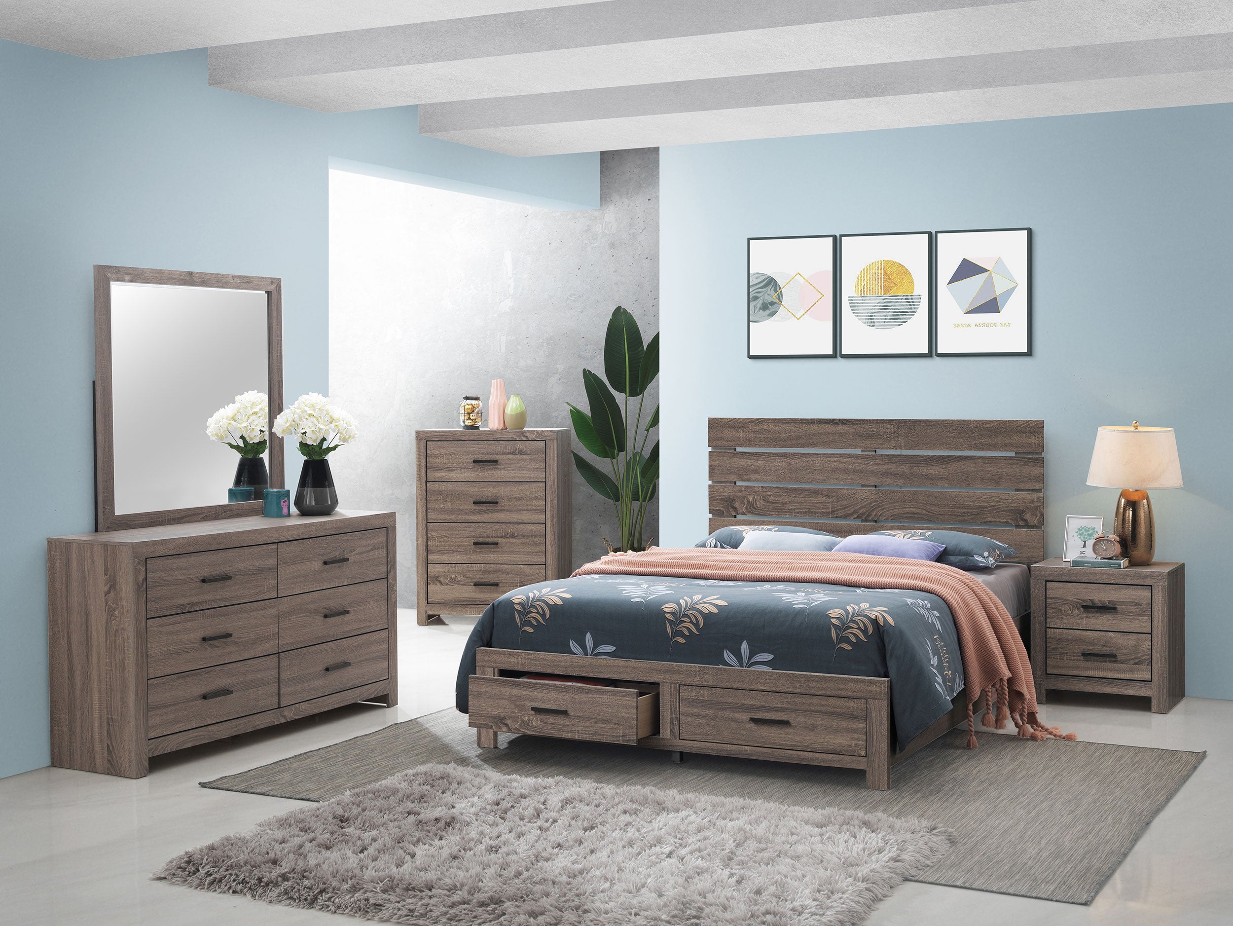 Dar Furniture - Coaster - Brantford 5-piece Eastern King Bedroom Set Barrel Oak - 207040KE-S5