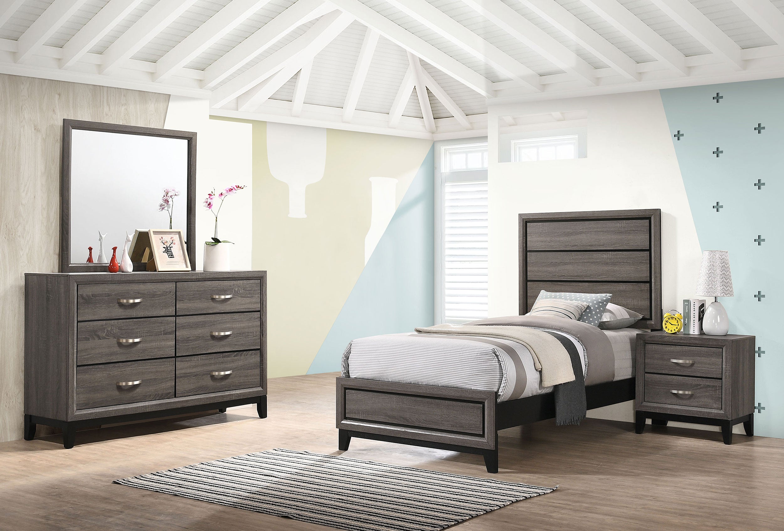 Dar Furniture - Coaster - Watson Four-piece Twin Bedroom Set Grey Oak - 212421T-S4
