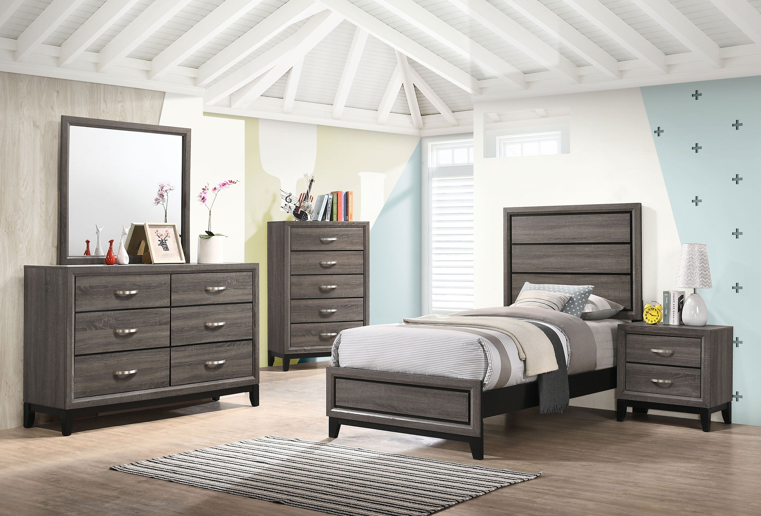 Dar Furniture - Coaster - Watson Five-piece Twin Bedroom Set Grey Oak - 212421T-S5