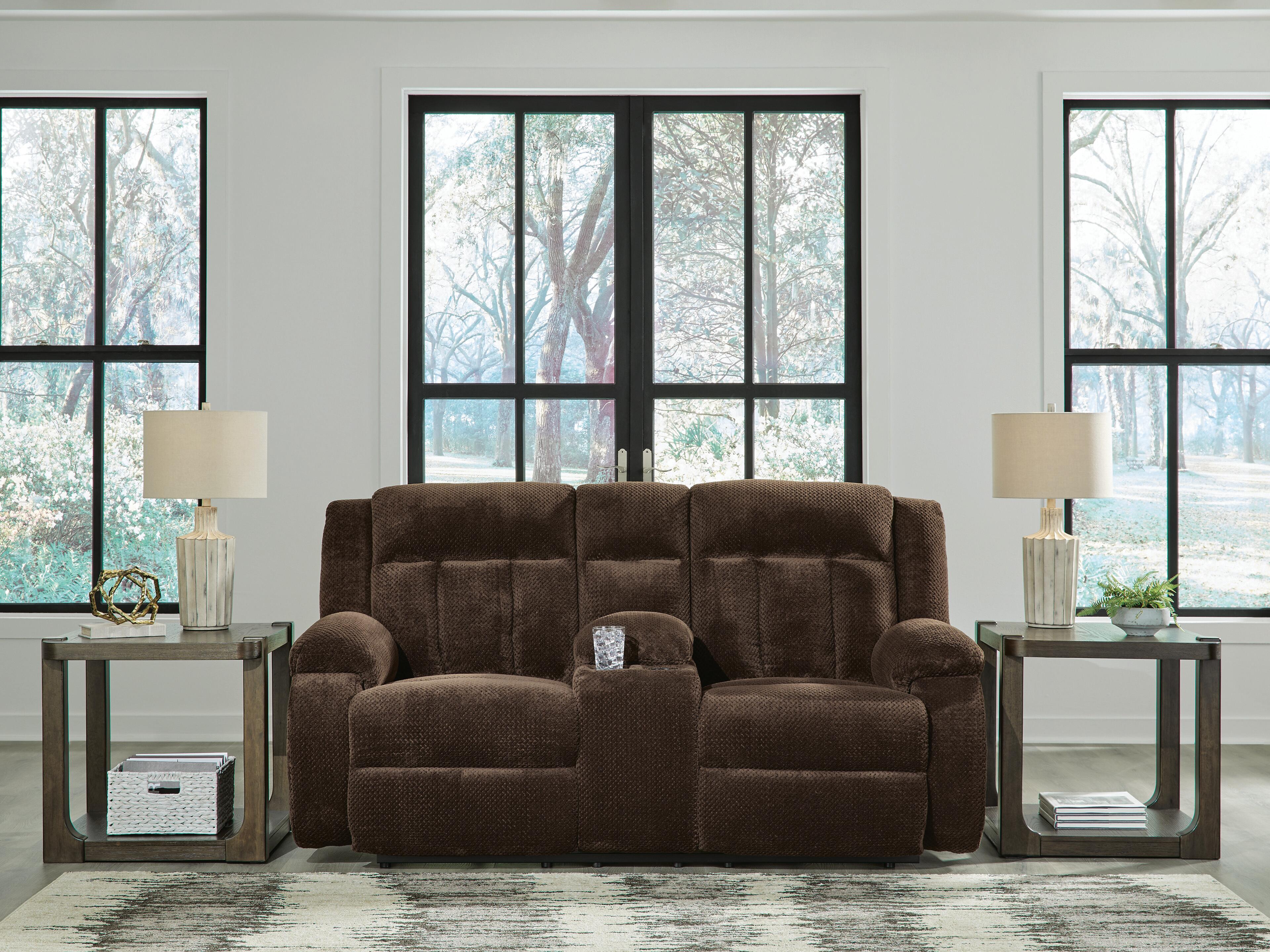 Dar Furniture - Ashley Furniture - Observation Power Reclining Loveseat with Console - DBL REC PWR Loveseat w/Console / Chocolate - PC2140696