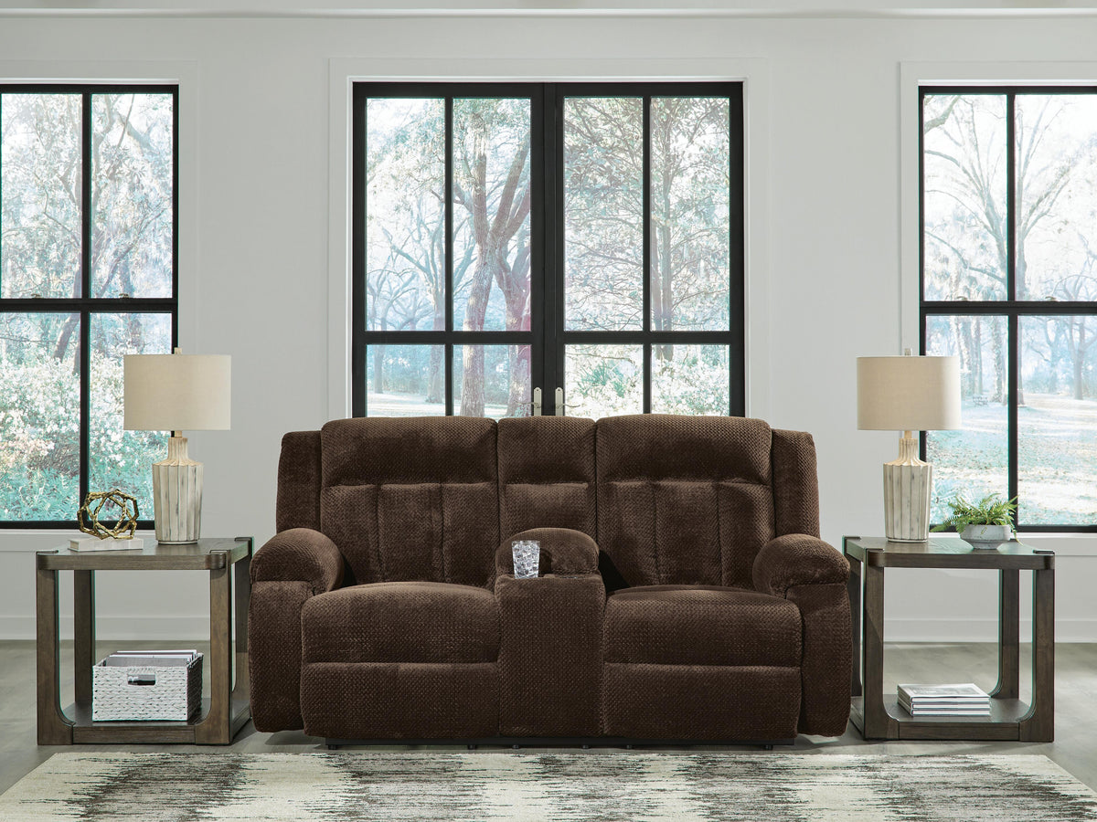 Dar Furniture - Ashley Furniture - Observation Power Reclining Loveseat with Console - DBL REC PWR Loveseat w/Console / Chocolate - PC2140696