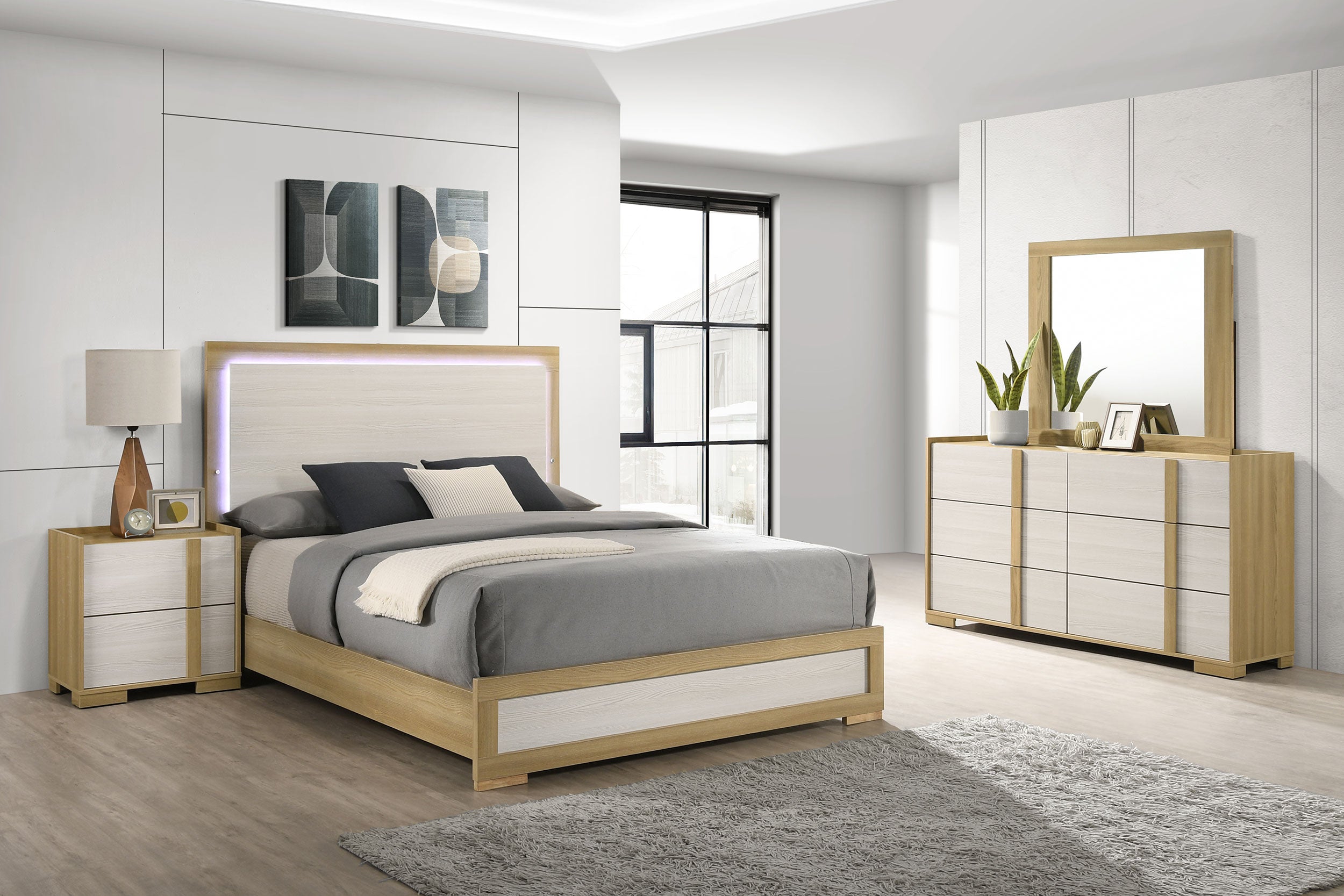 Dar Furniture - Coaster - Hyland 4-piece Eastern King Bedroom Set Natural - 215651KE-S4