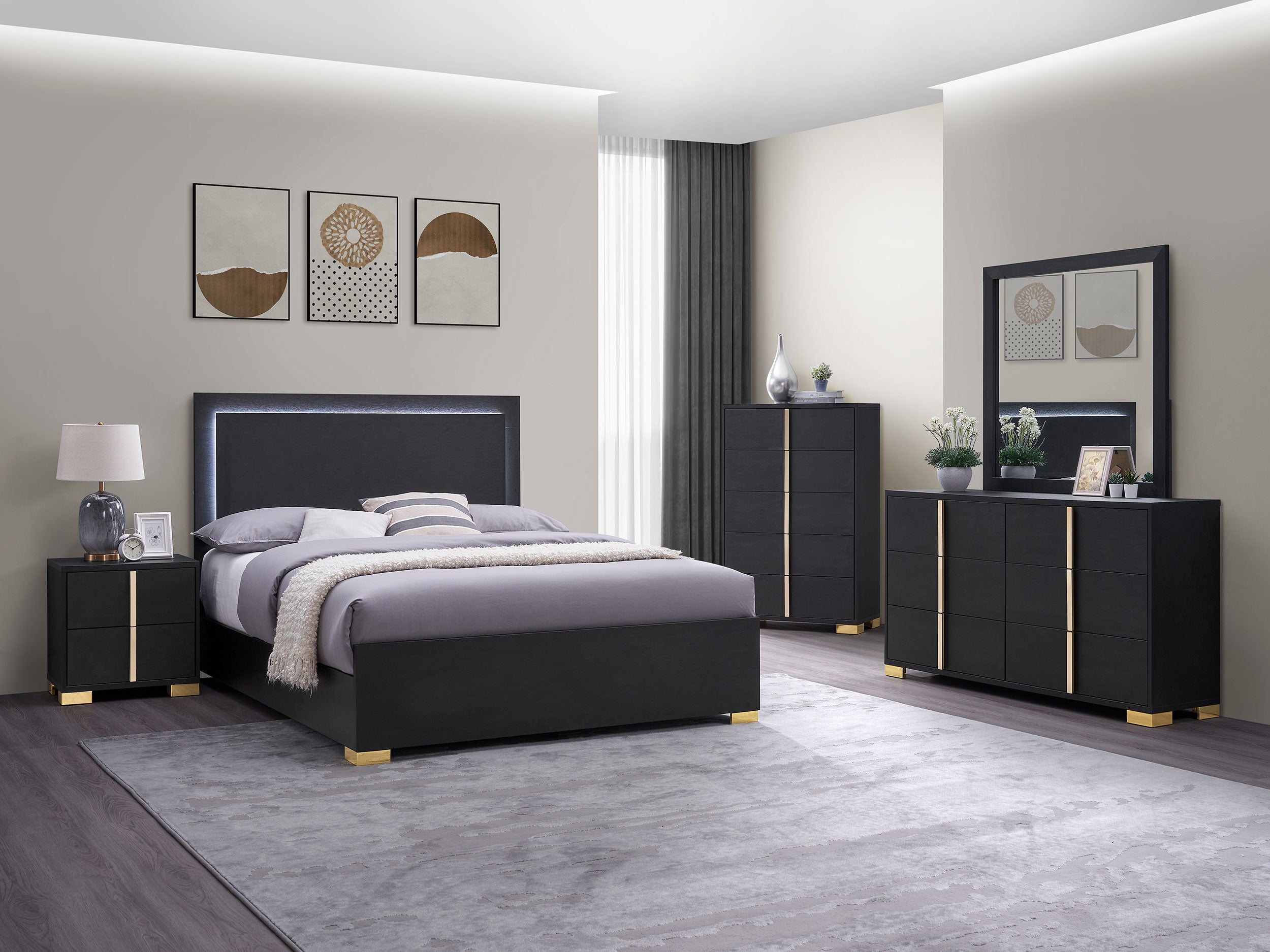 Dar Furniture - Coaster - Marceline 5-piece Eastern King Bedroom Set Black - 222831KE-S5
