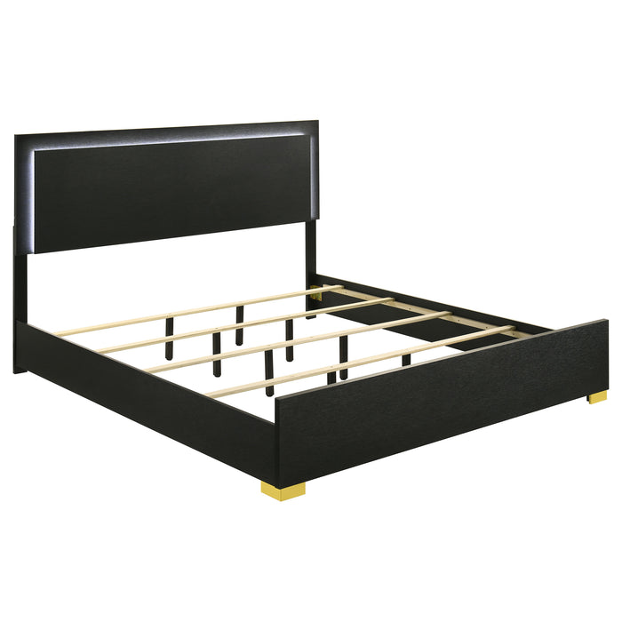 Marceline Wood Eastern King LED Panel Bed Black