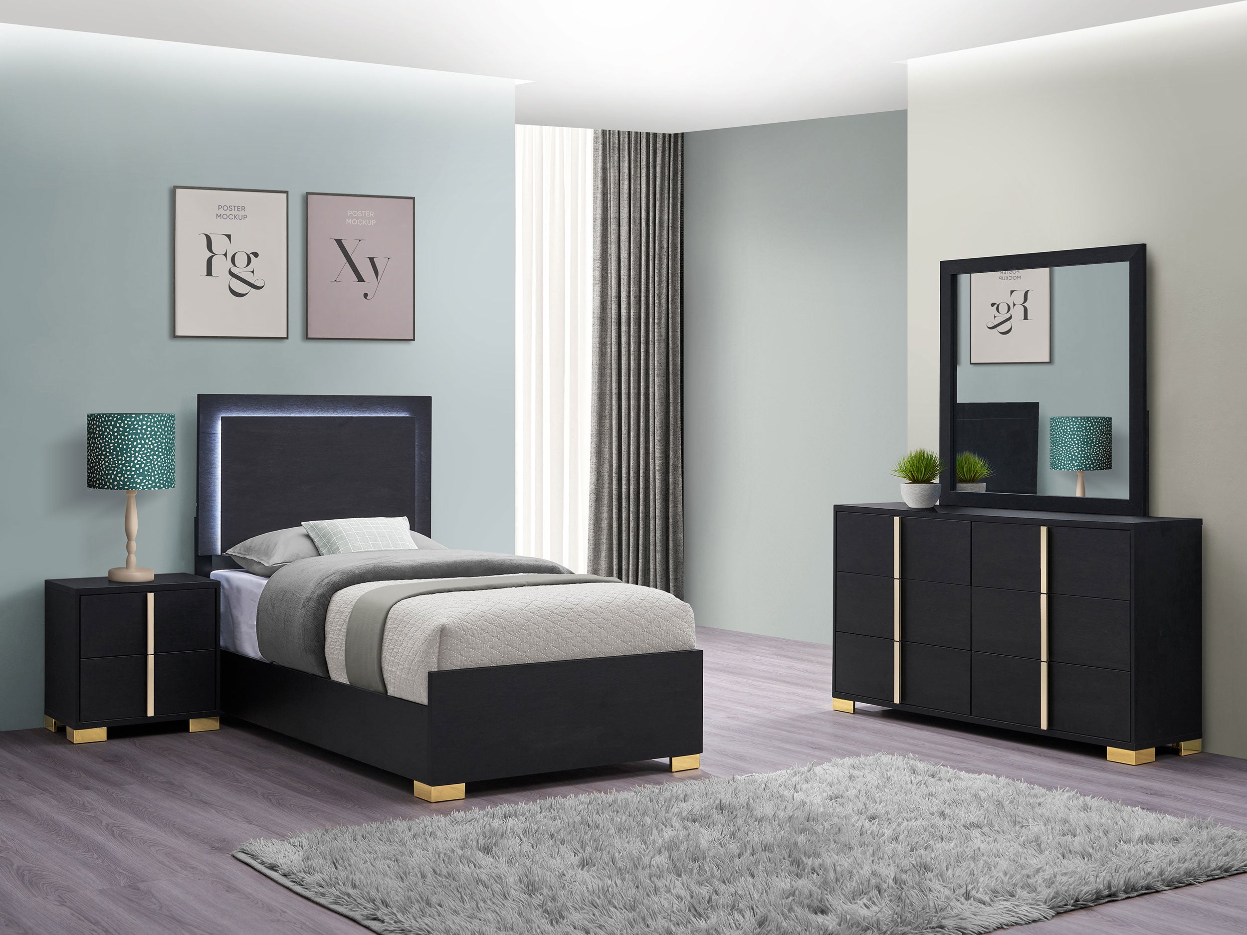 Dar Furniture - Coaster - Marceline 4-piece Twin Bedroom Set Black - 222831T-S4